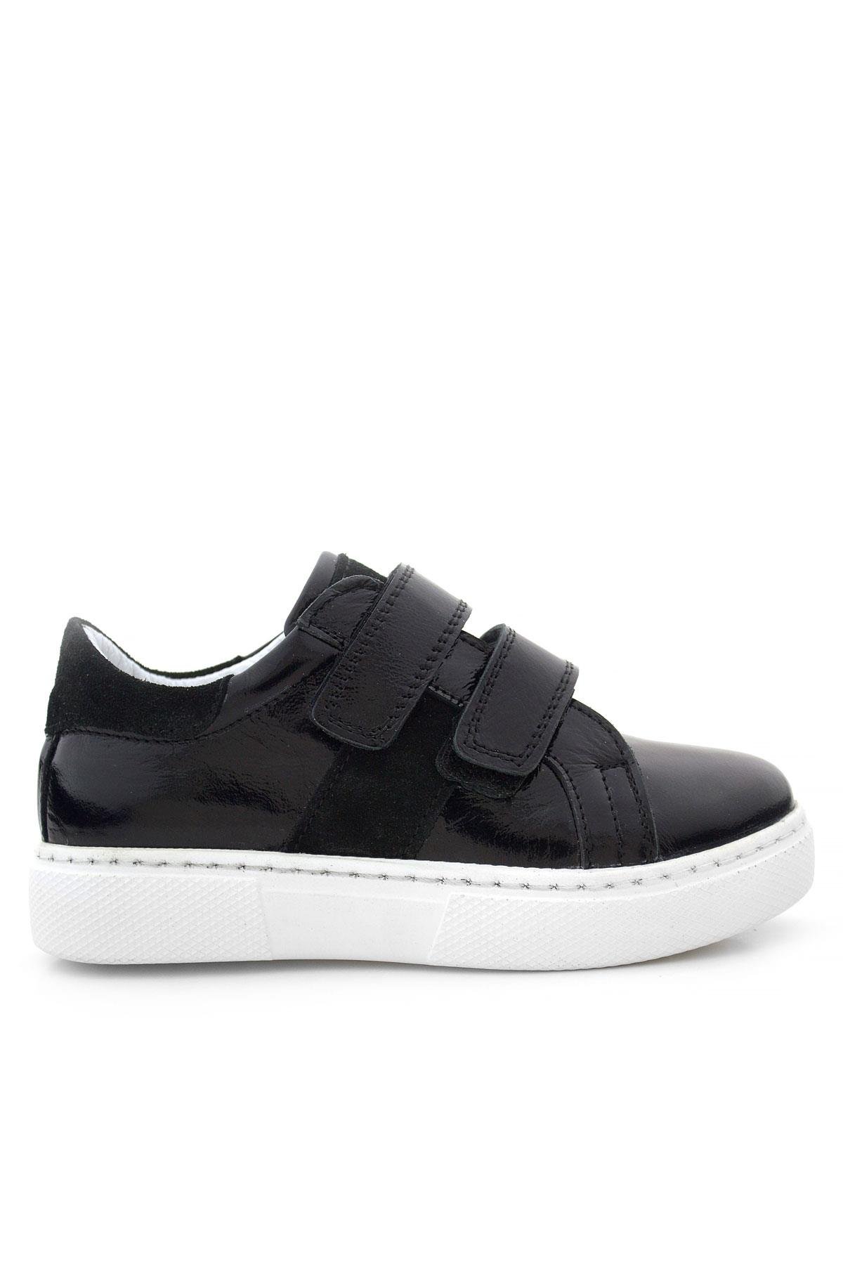 Hakiki Deri Parlak Siyah Cırt Cırtlı Kız Çocuk Spor Ayakkabı - Görsel 2