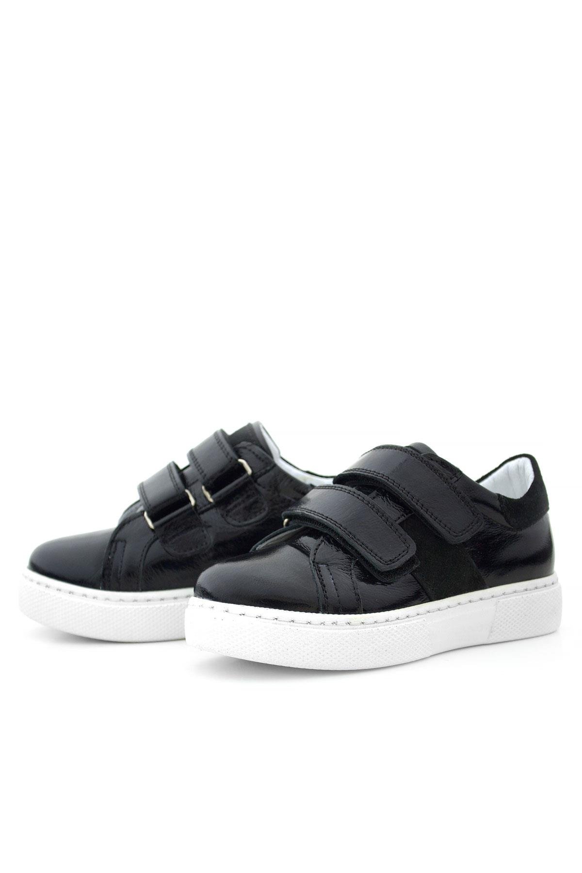 Hakiki Deri Parlak Siyah Cırt Cırtlı Kız Çocuk Spor Ayakkabı - Görsel 6
