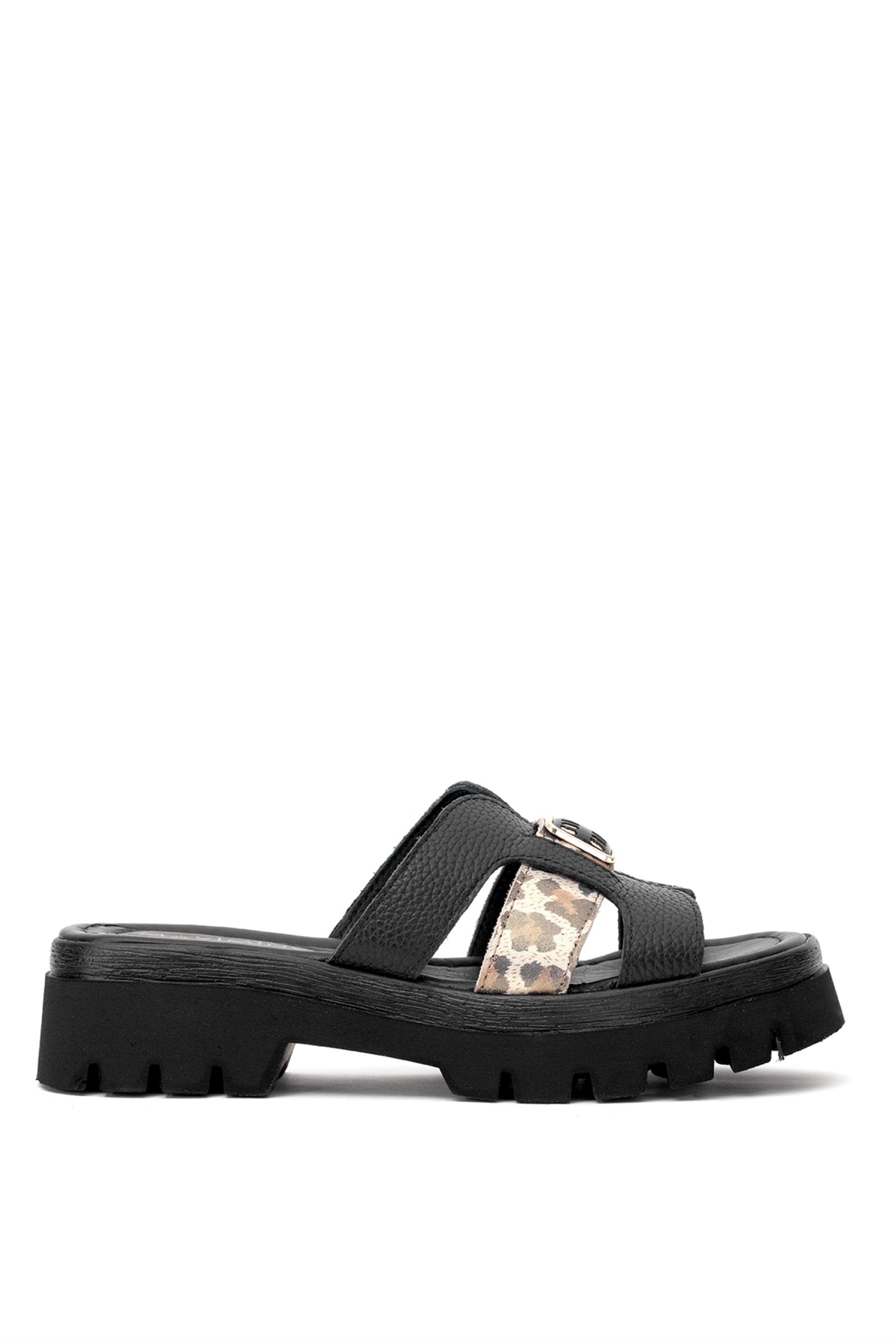 Elit DK523-010 Kadın Hakiki Deri Düz Terlik Siyah - Görsel 2