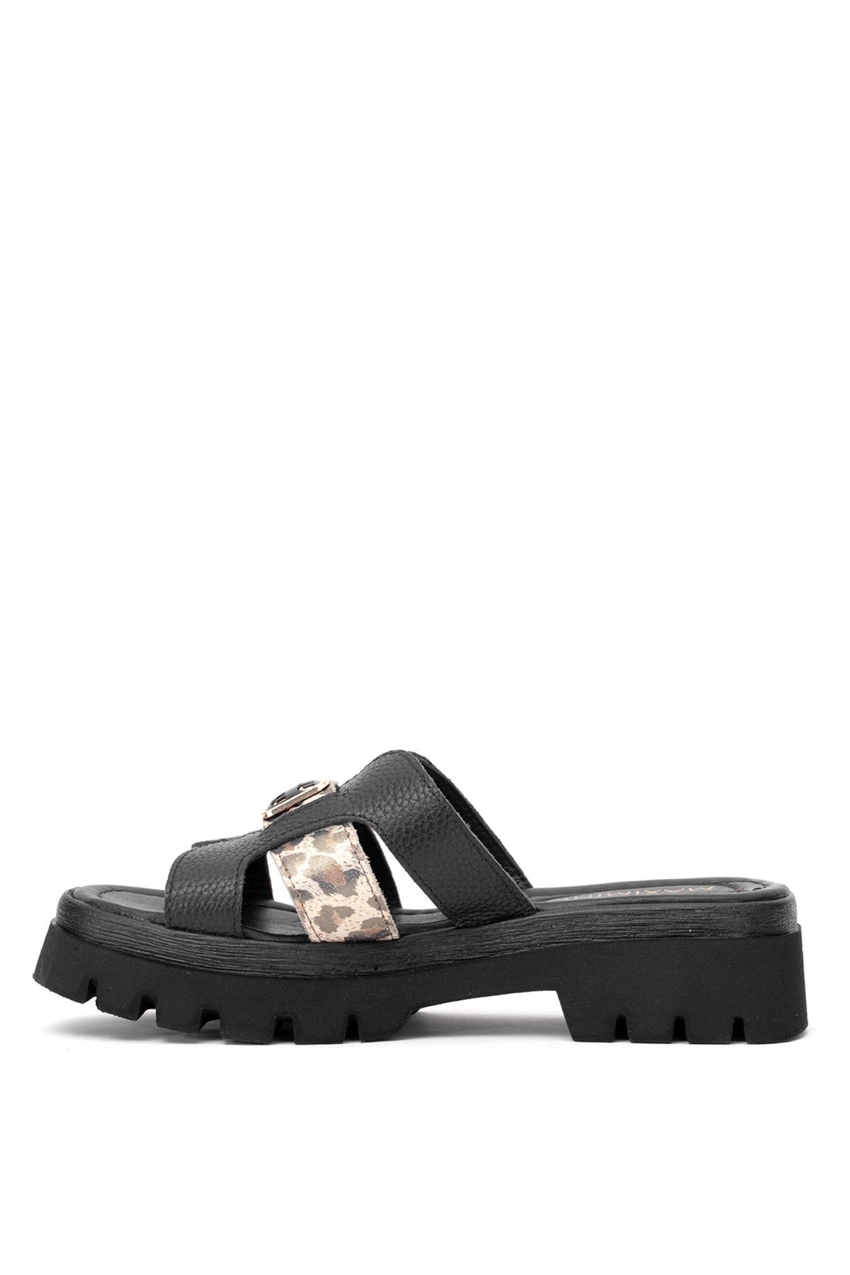 Elit DK523-010 Kadın Hakiki Deri Düz Terlik Siyah - Görsel 4