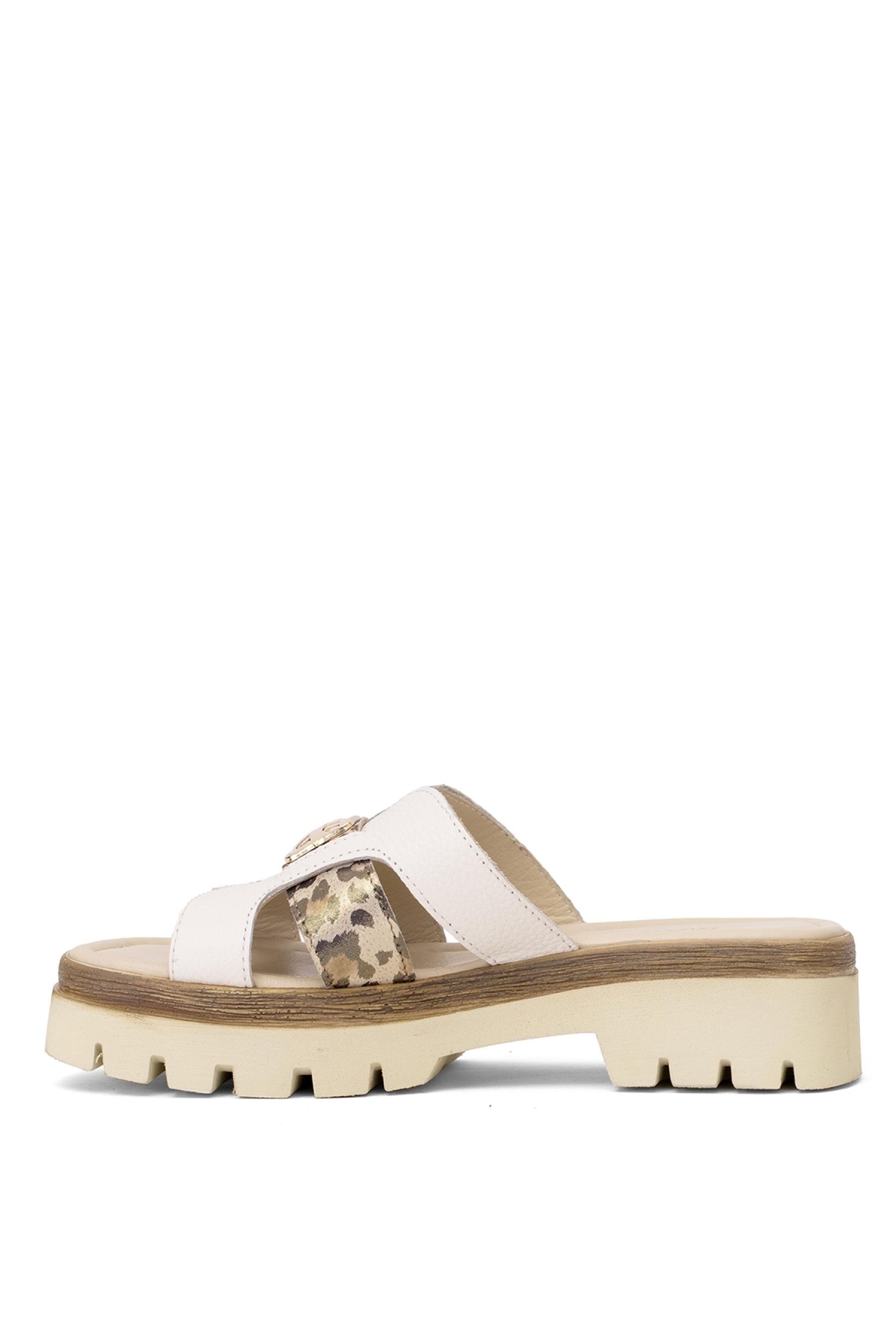 Elit DK523-010 Kadın Hakiki Deri Düz Terlik Bej - Görsel 4