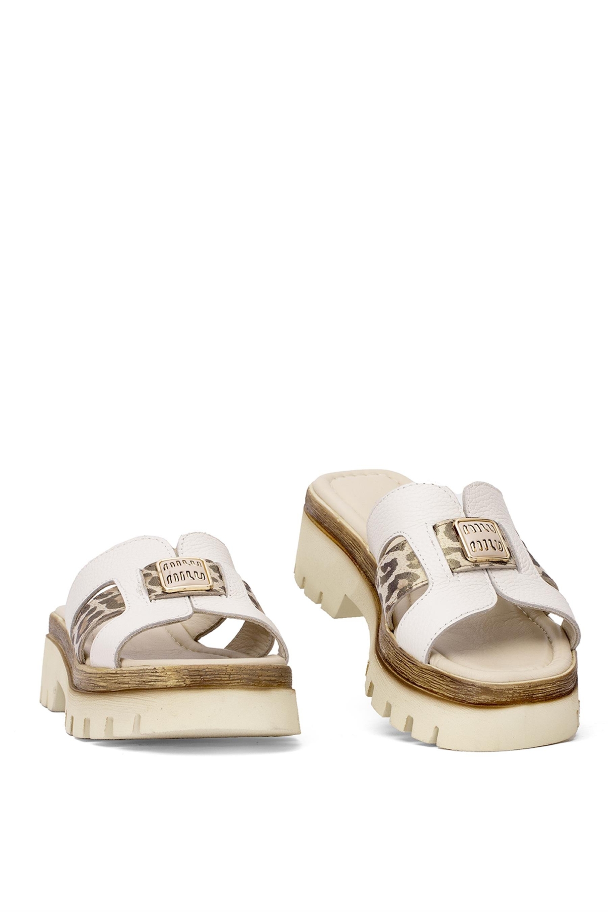 Elit DK523-010 Kadın Hakiki Deri Düz Terlik Bej - Görsel 5