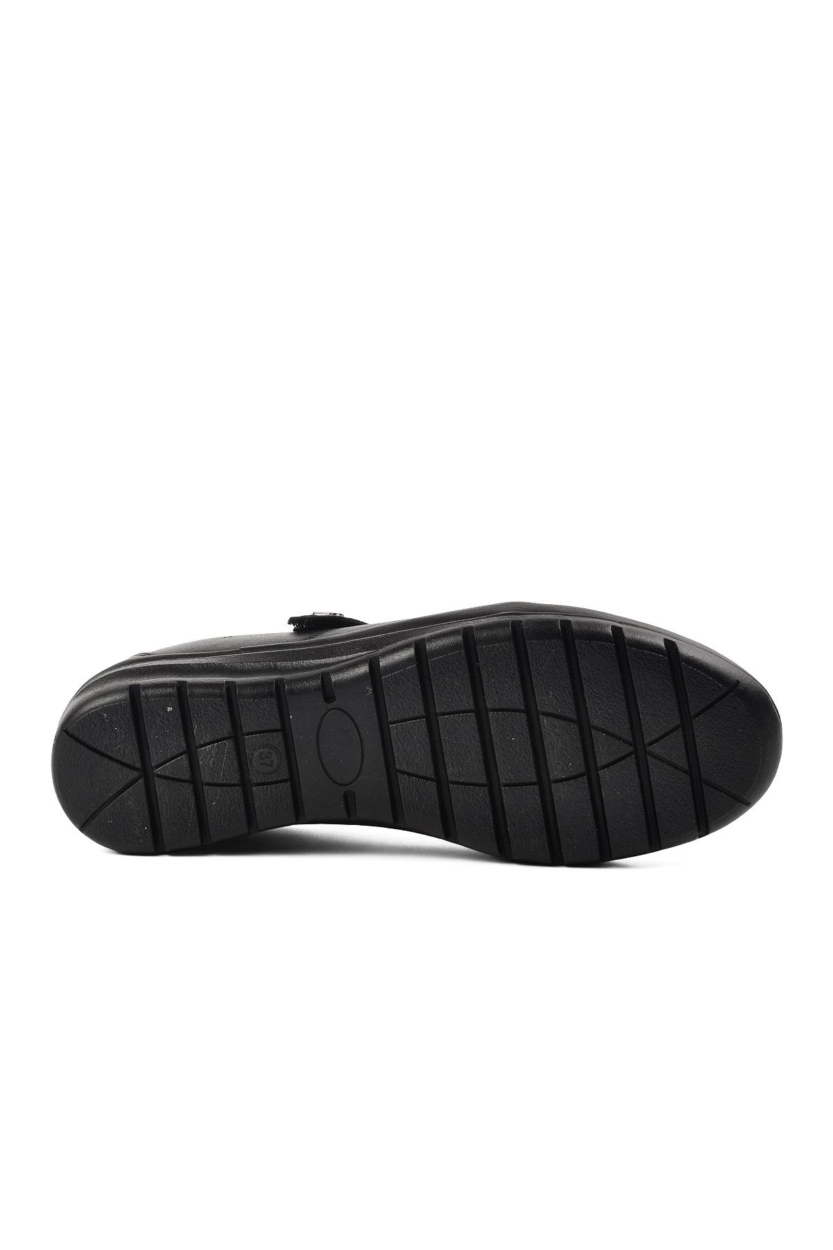 Siyah Hakiki Deri Kadın Düz Rahat Günlük Ayakkabı - Görsel 6