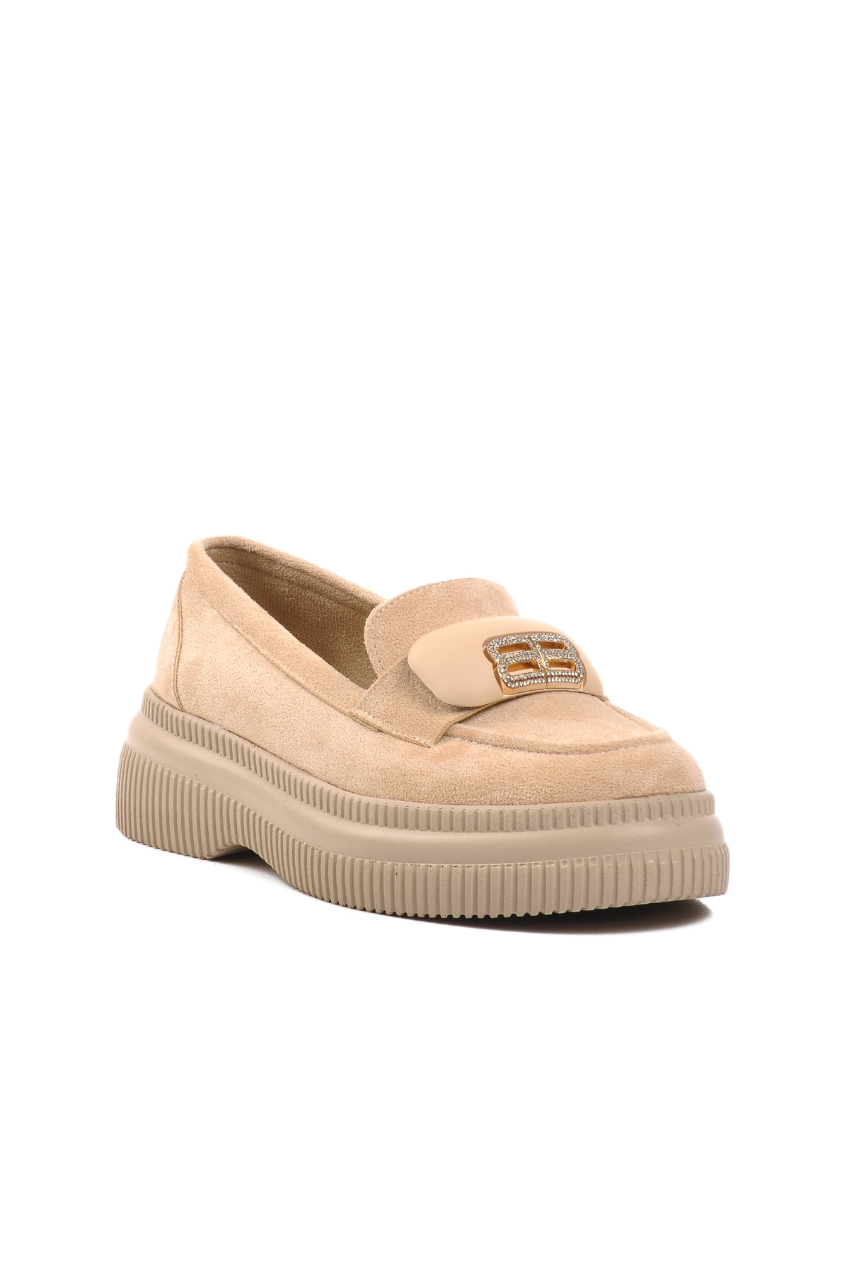 Aspor Bej Süet Poliüretan Kadın Düz Rahat Günlük Ayakkabı - Görsel 4