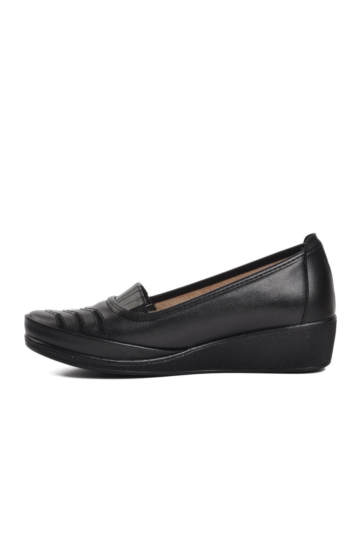 Aspor Siyah Hakiki Deri Kadın Düz Rahat Günlük Ayakkabı - Görsel 3