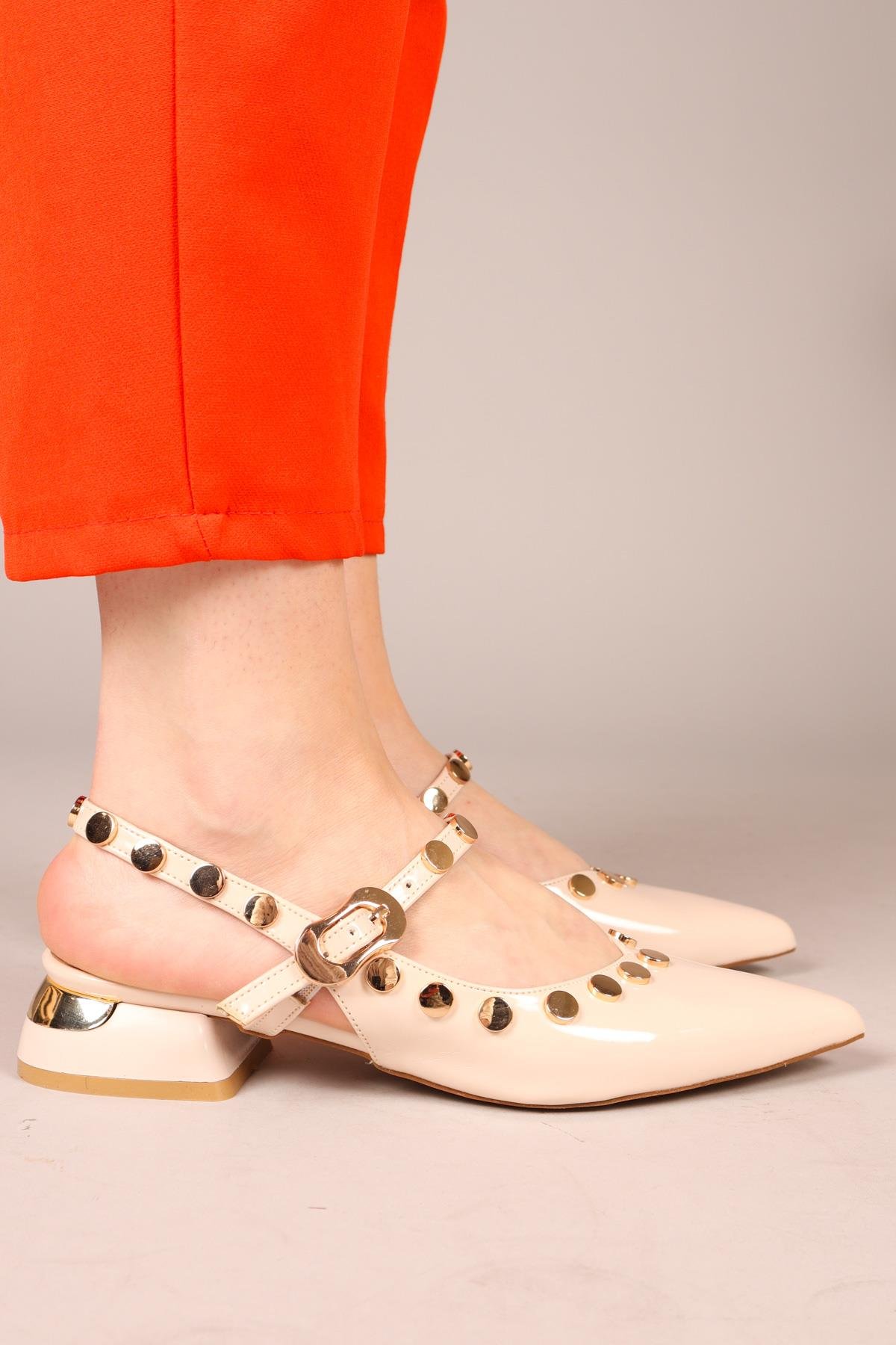 Sarı Pul Detaylı Arkası Açık Kadın Babet Ayakkabı - Görsel 2