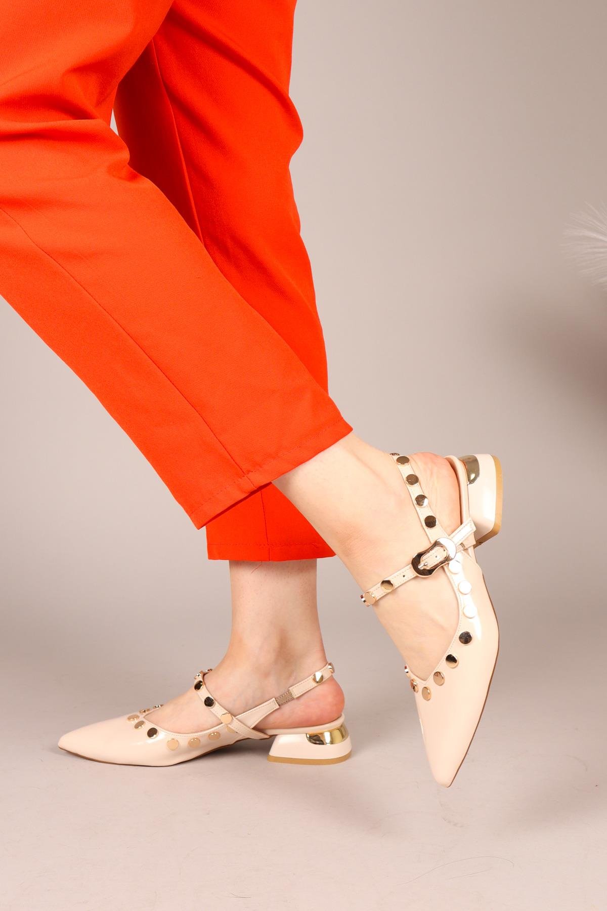 Sarı Pul Detaylı Arkası Açık Kadın Babet Ayakkabı - Görsel 5