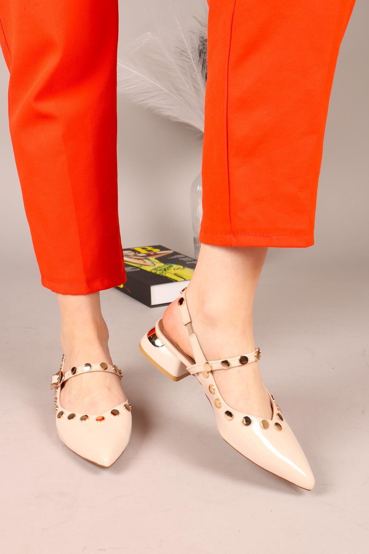 Sarı Pul Detaylı Arkası Açık Kadın Babet Ayakkabı - Görsel 7