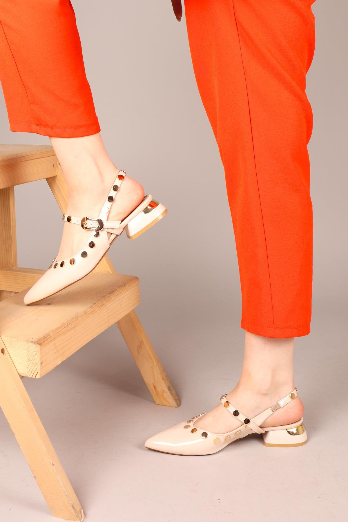 Sarı Pul Detaylı Arkası Açık Kadın Babet Ayakkabı - Görsel 8