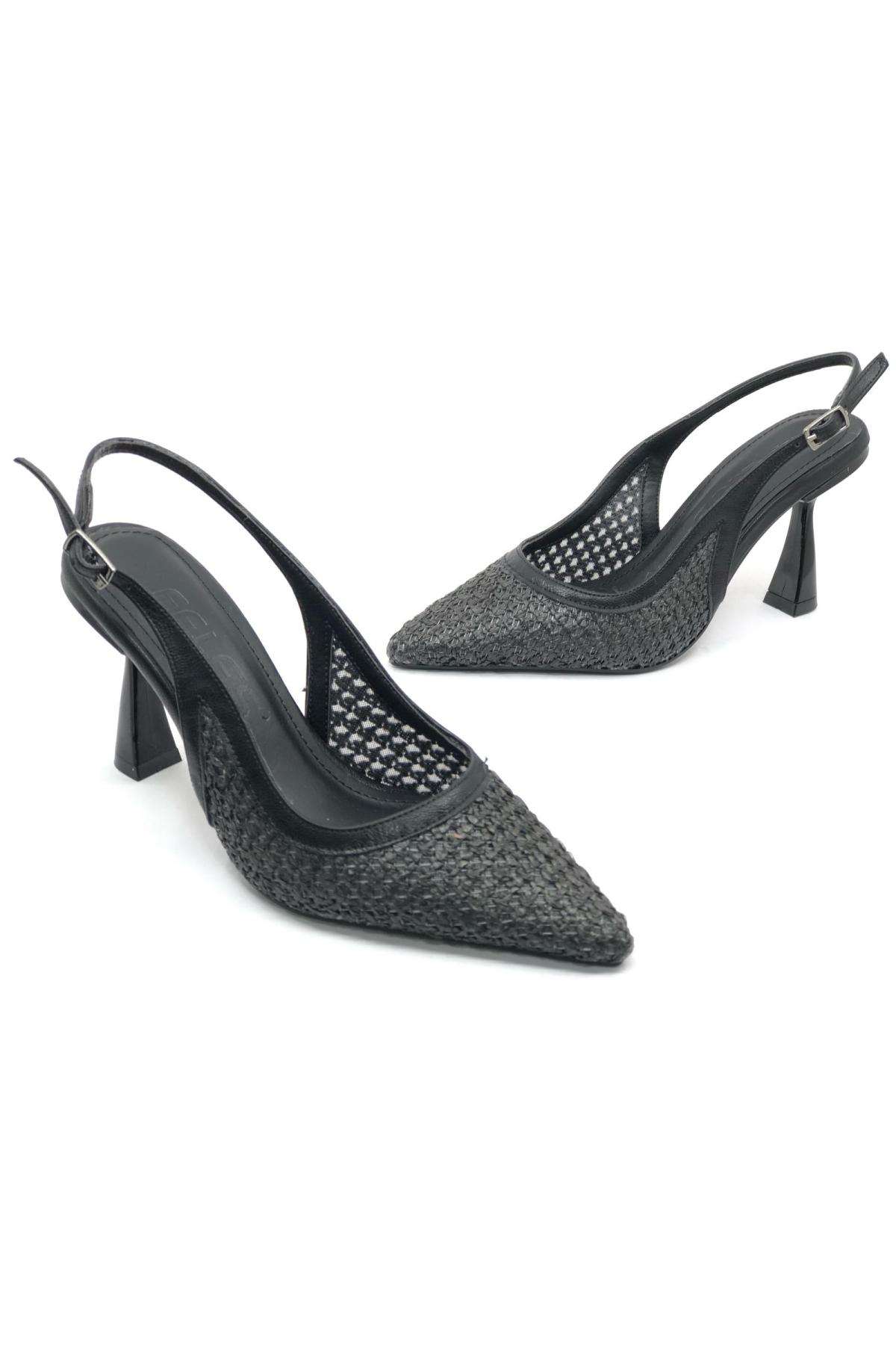 Hasır Detaylı Arkası Açık Stiletto Kadın Topuklu Ayakkabı - Görsel 3
