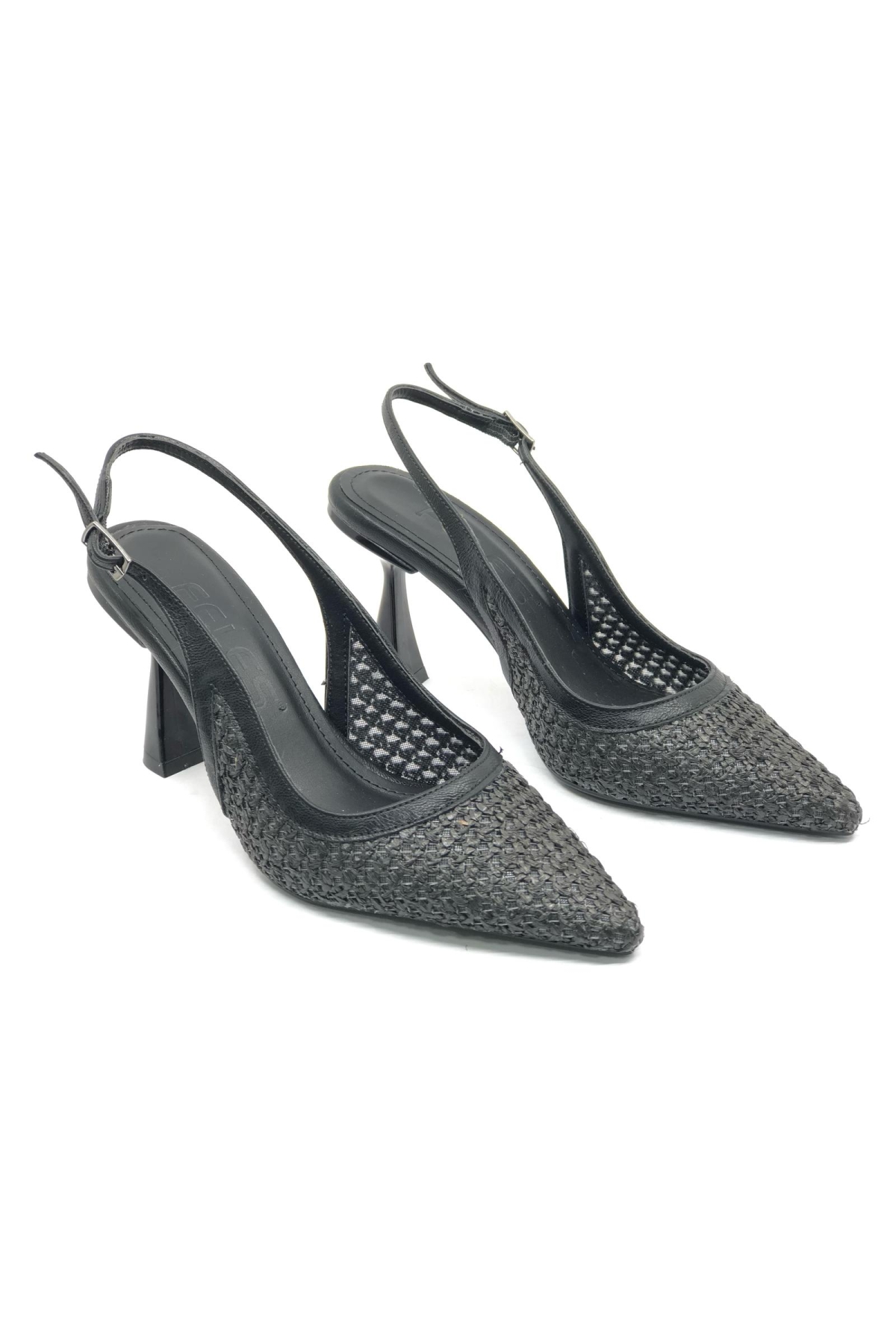 Hasır Detaylı Arkası Açık Stiletto Kadın Topuklu Ayakkabı - Görsel 4