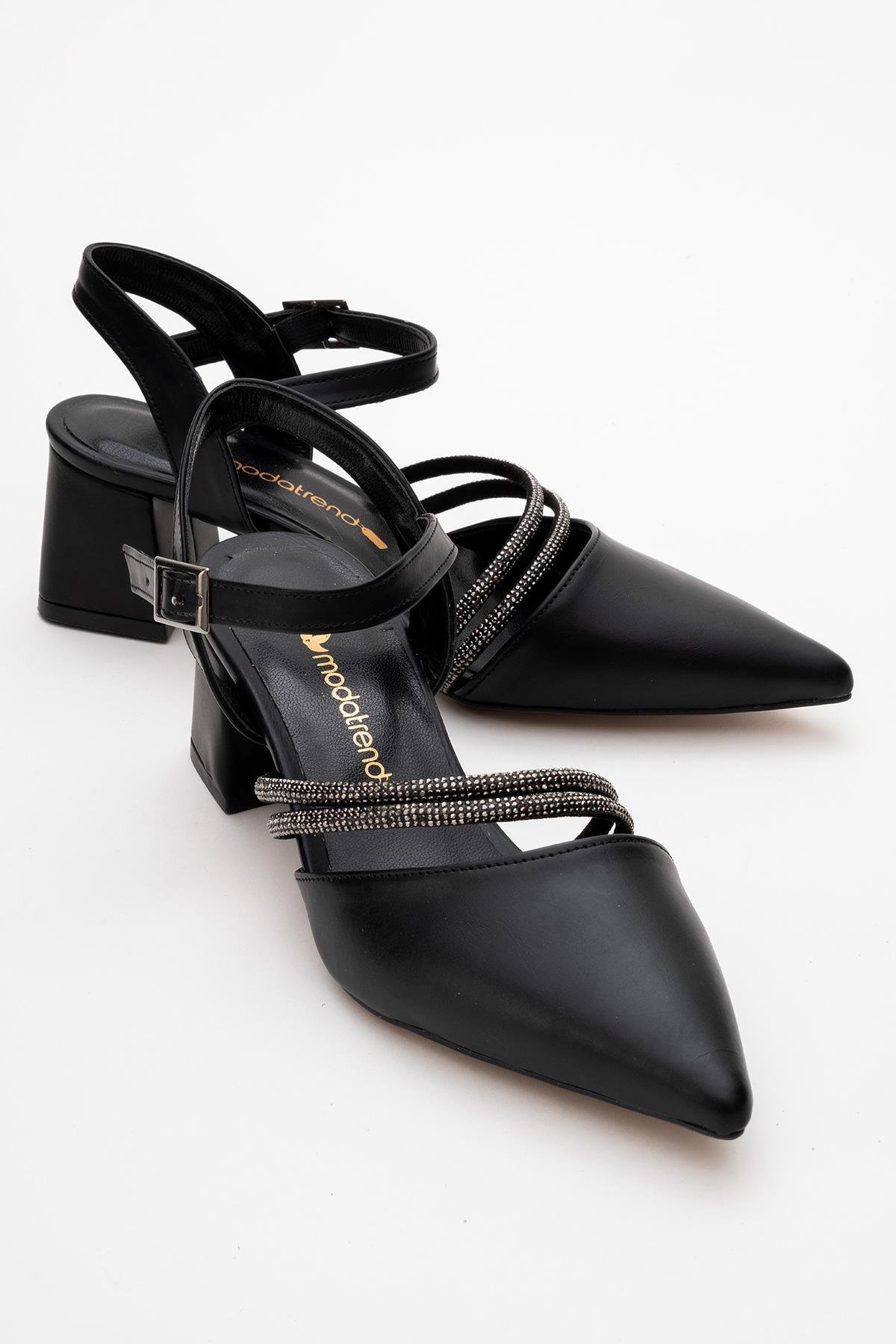 Ccway Siyah Ccway Taşlı Kadın Topuklu Ayakkabı