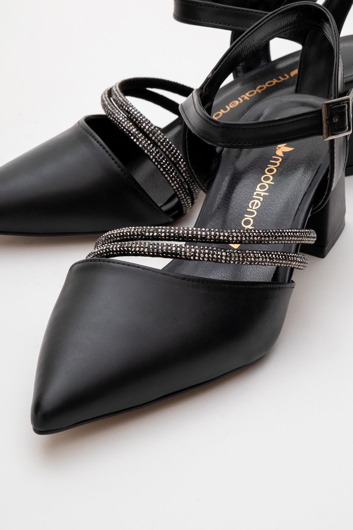 Ccway Siyah Ccway Taşlı Kadın Topuklu Ayakkabı