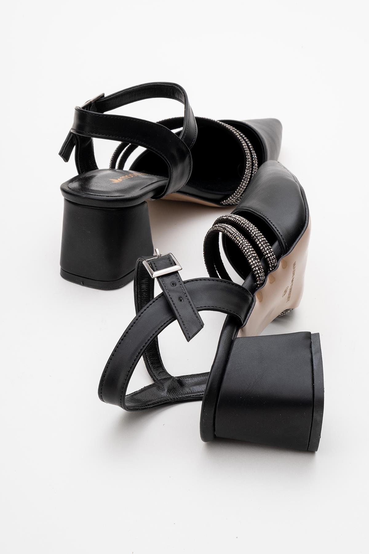 Ccway Siyah Ccway Taşlı Kadın Topuklu Ayakkabı