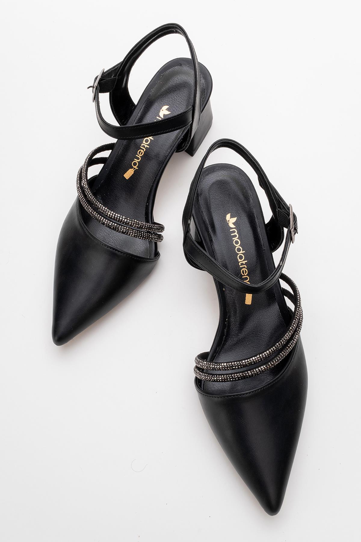 Ccway Siyah Ccway Taşlı Kadın Topuklu Ayakkabı