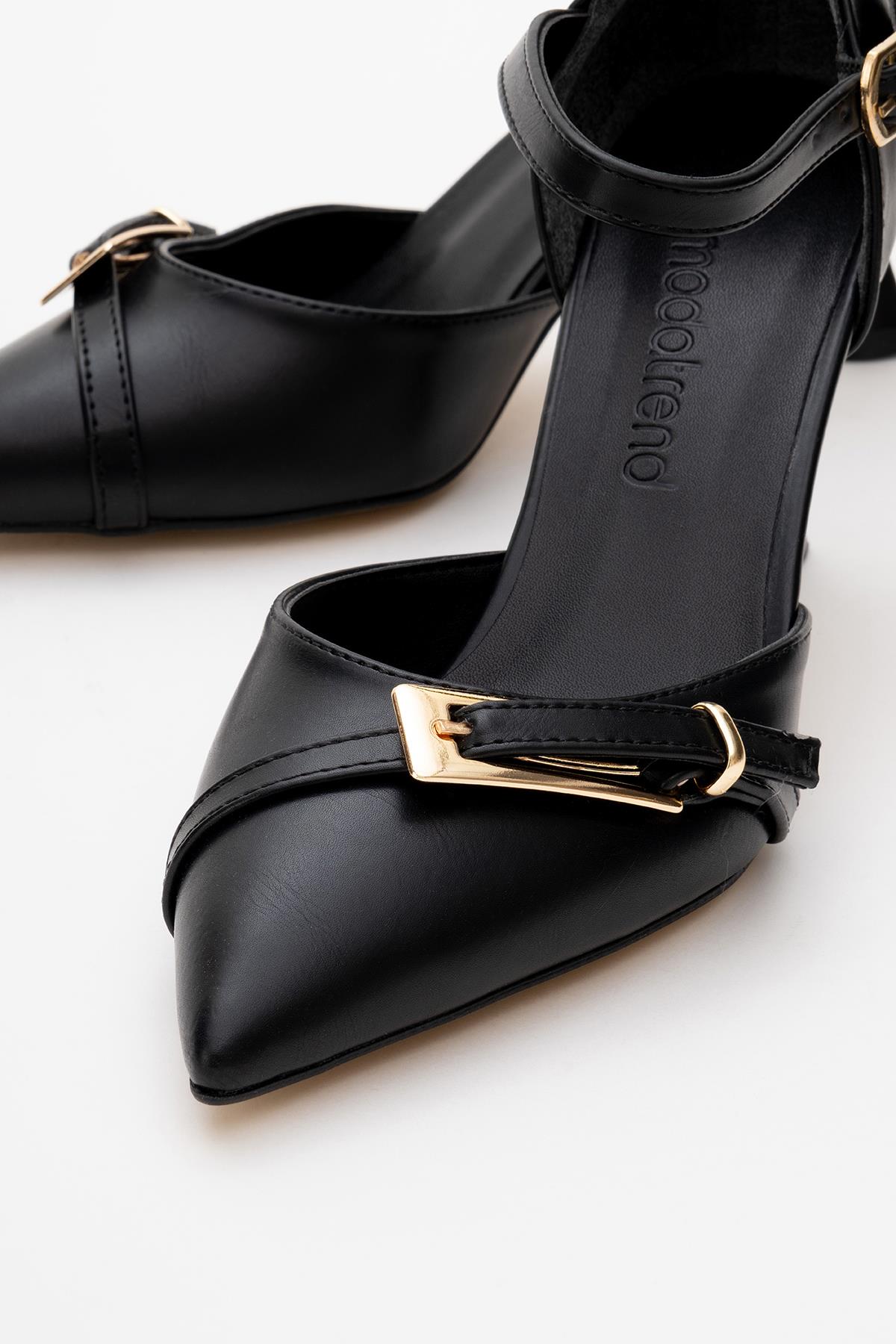 Kadın Tokalı Topuklu Ayakkabı SİYAH CİLT - Görsel 4