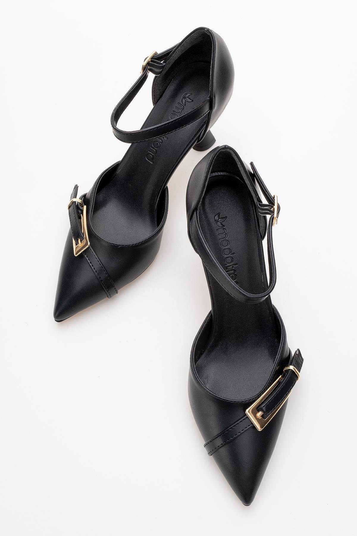 Kadın Tokalı Topuklu Ayakkabı SİYAH CİLT - Görsel 6