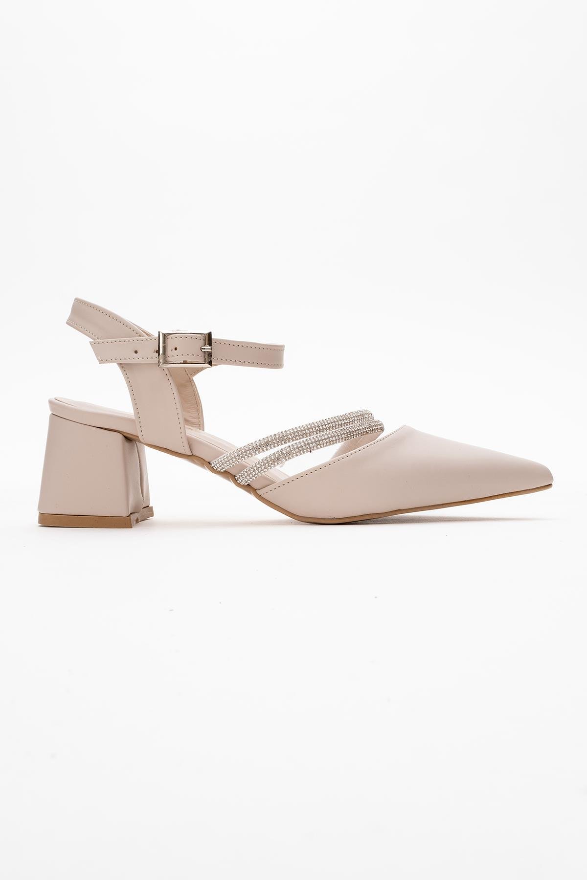 Kadın Taşlı Topuklu Ayakkabı BEJ CİLT - Görsel 2