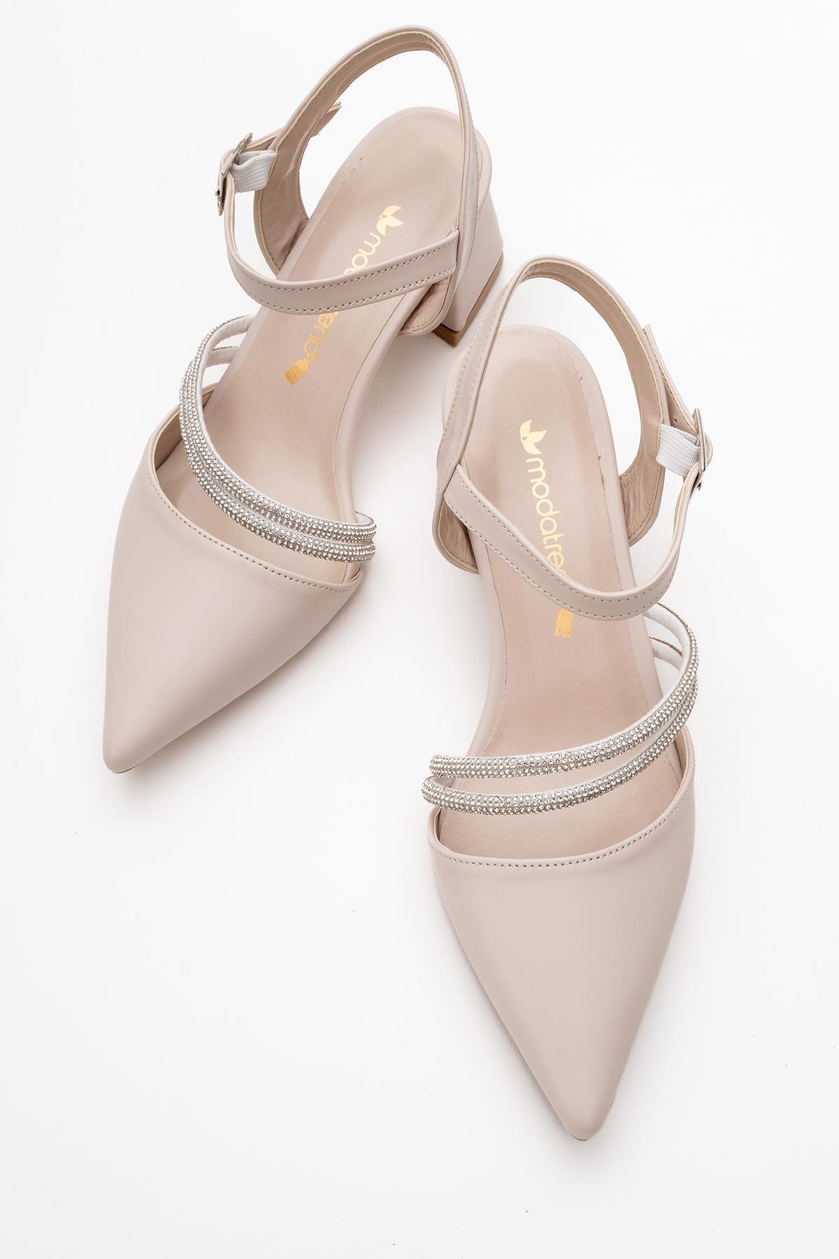 Kadın Taşlı Topuklu Ayakkabı BEJ CİLT - Görsel 6