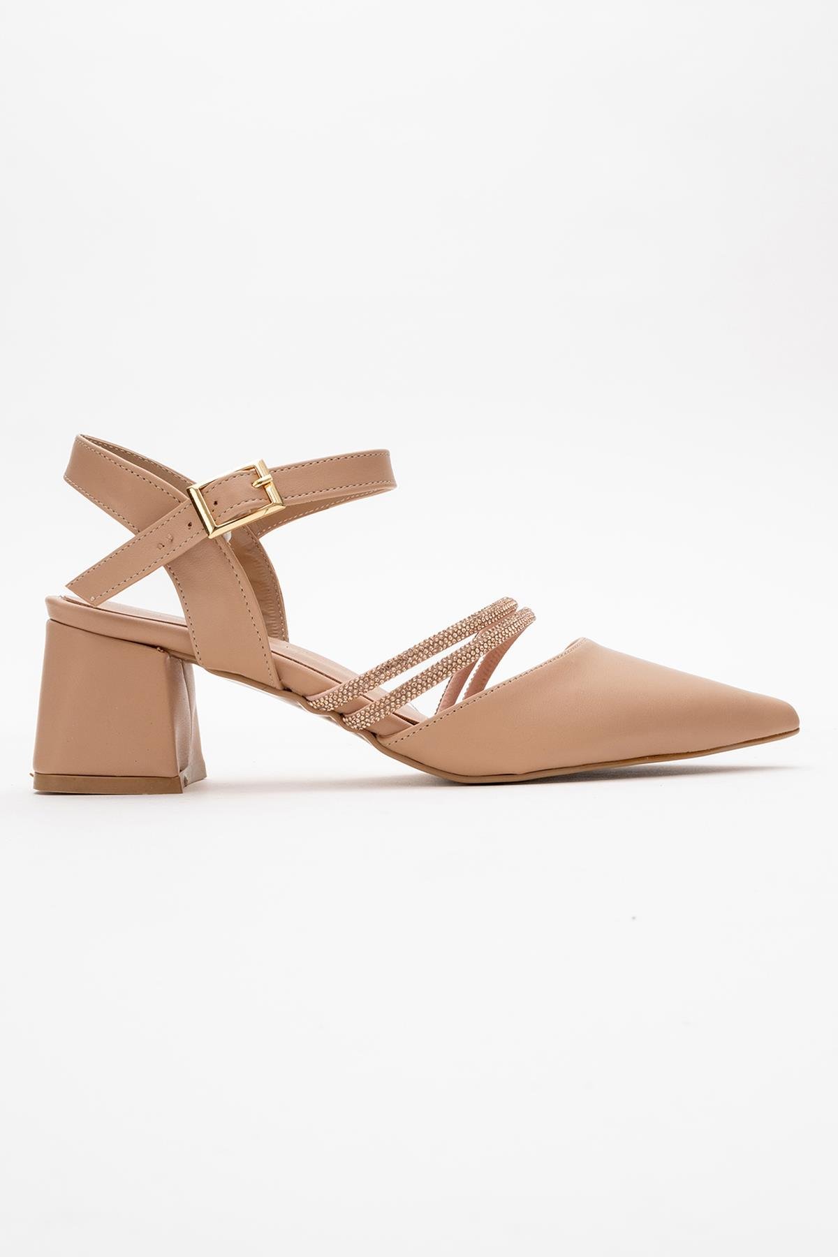 Kadın Taşlı Topuklu Ayakkabı NUDE CİLT - Görsel 2