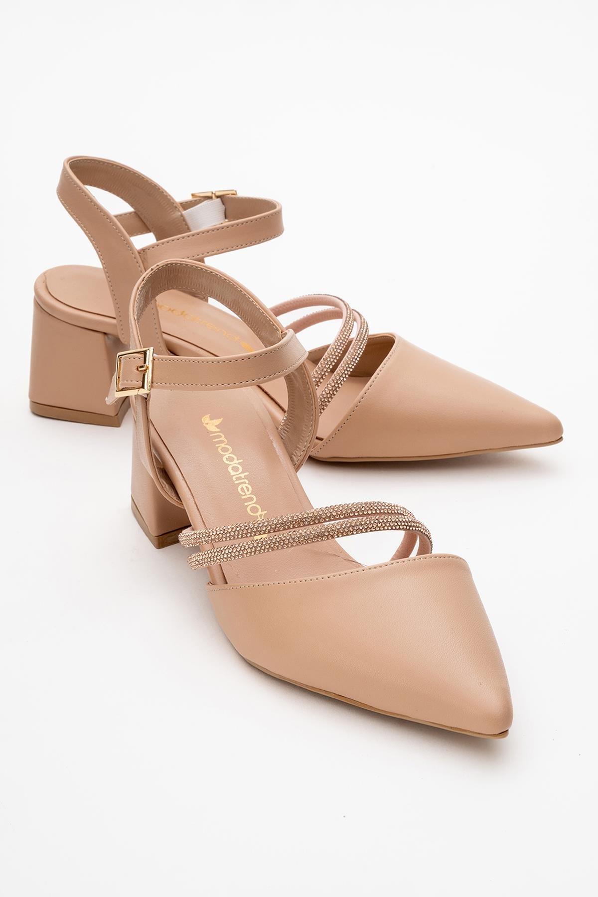 Kadın Taşlı Topuklu Ayakkabı NUDE CİLT - Görsel 3