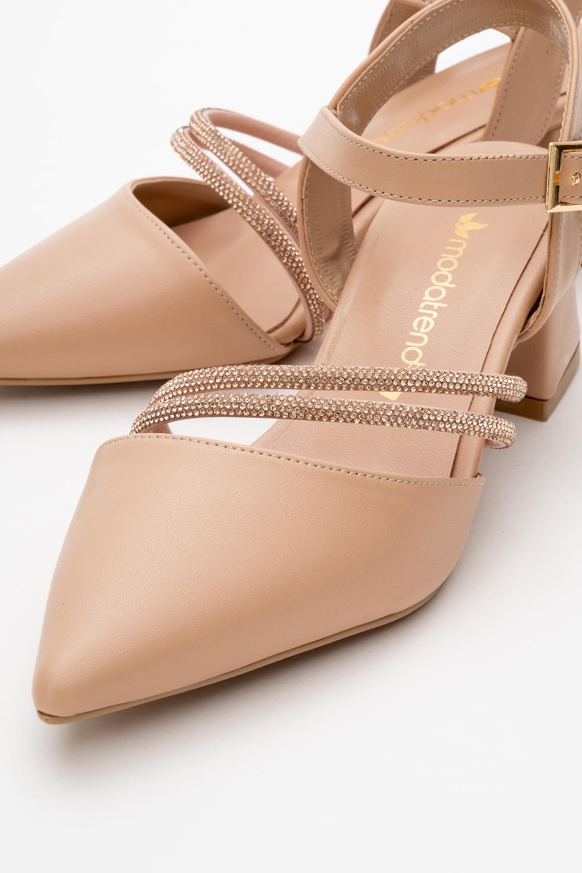 Kadın Taşlı Topuklu Ayakkabı NUDE CİLT - Görsel 4