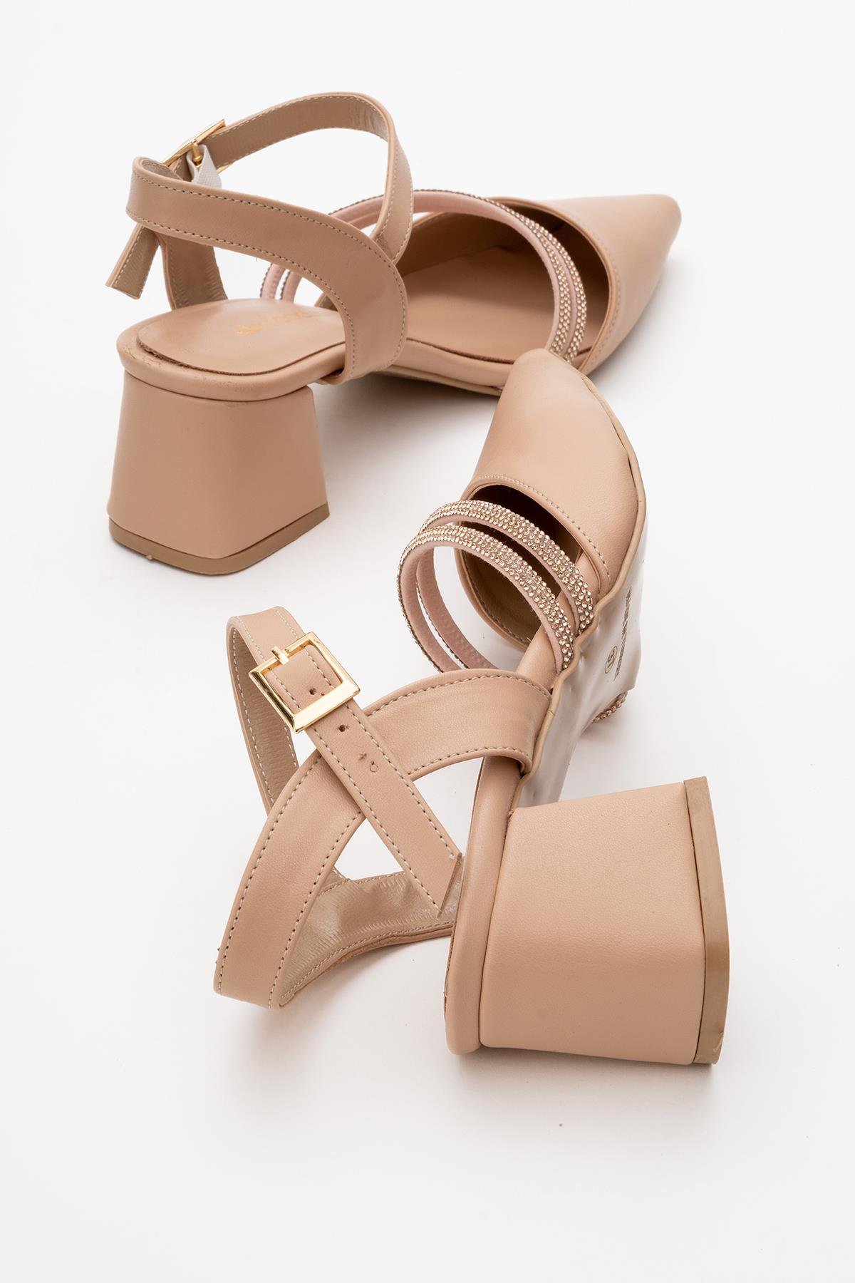 Kadın Taşlı Topuklu Ayakkabı NUDE CİLT - Görsel 5