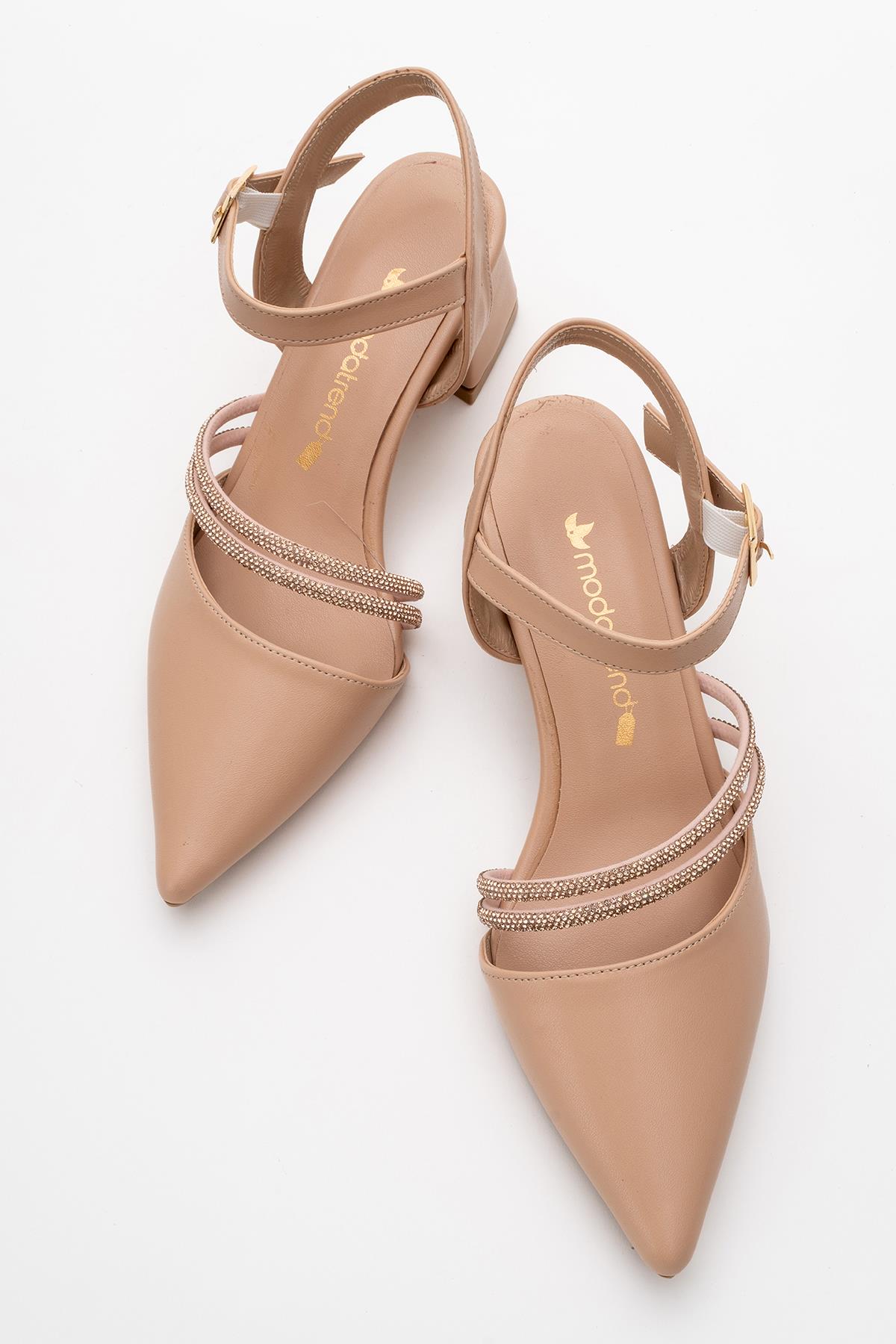 Kadın Taşlı Topuklu Ayakkabı NUDE CİLT - Görsel 6