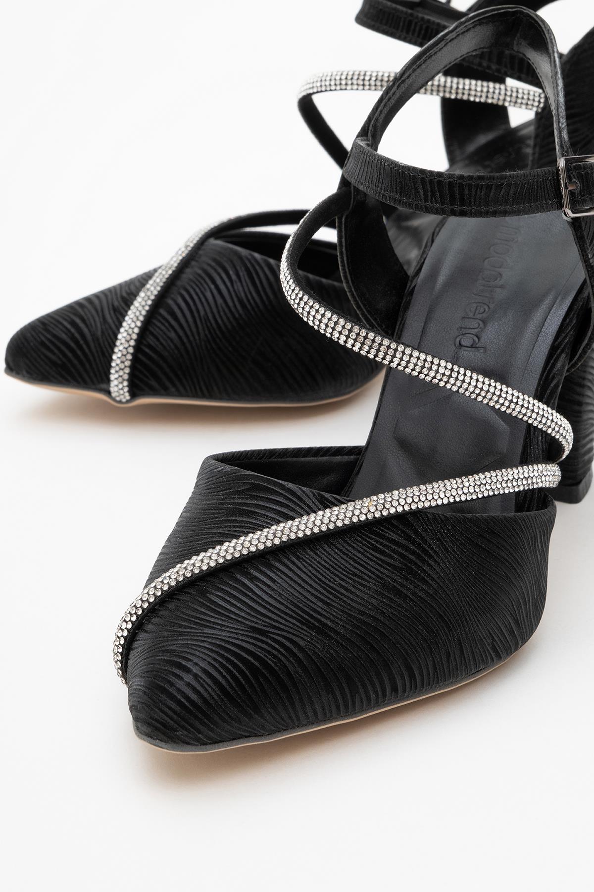 Kadın Taşlı Biyeli Topuklu Ayakkabı SİYAH SUYOLU - Görsel 4