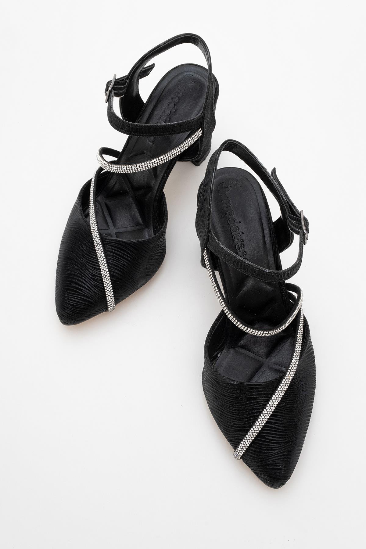 Kadın Taşlı Biyeli Topuklu Ayakkabı SİYAH SUYOLU - Görsel 6