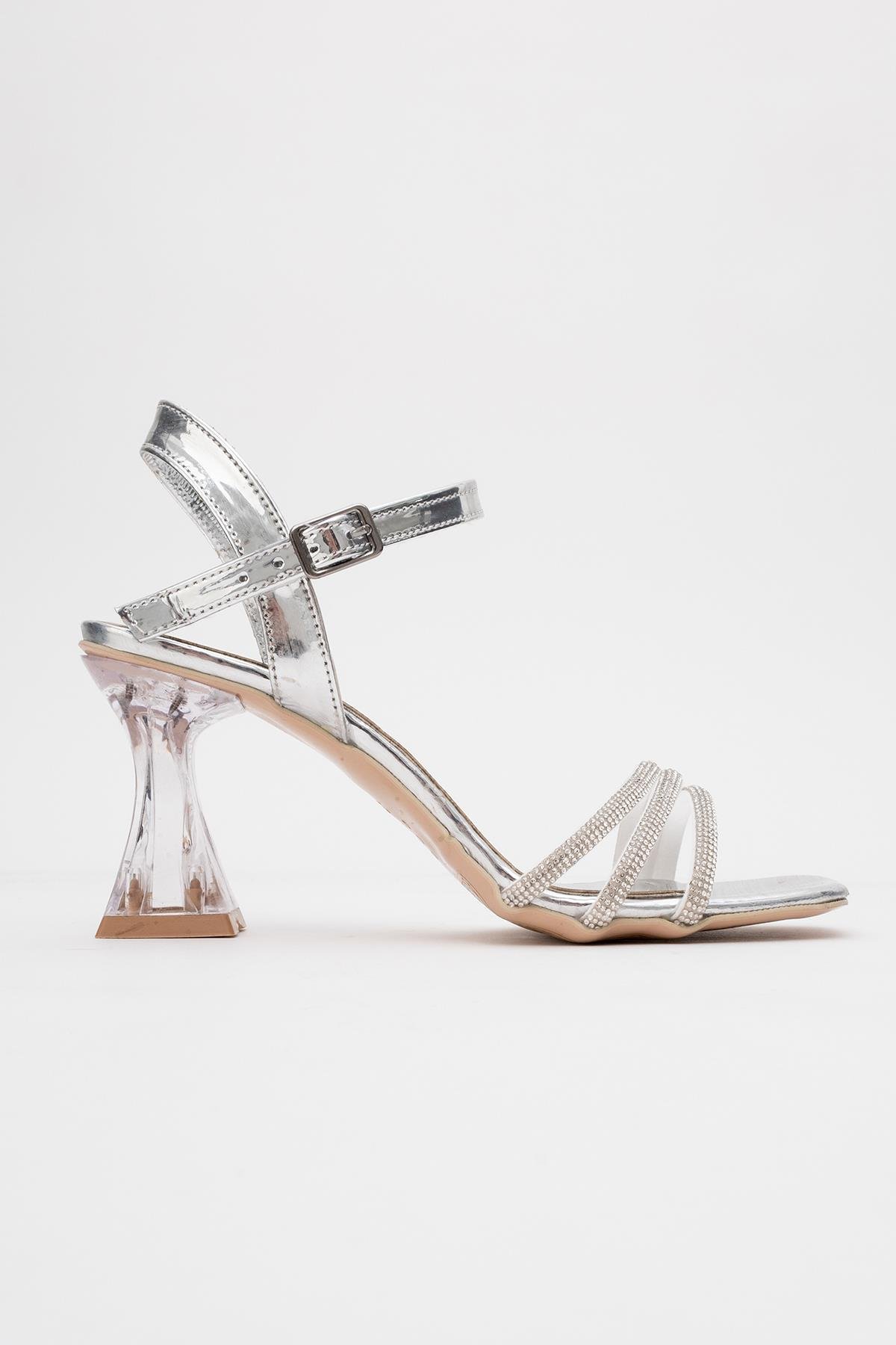 Kadın Taşlı Topuklu Sandalet GÜMÜŞ AYNA - Görsel 2