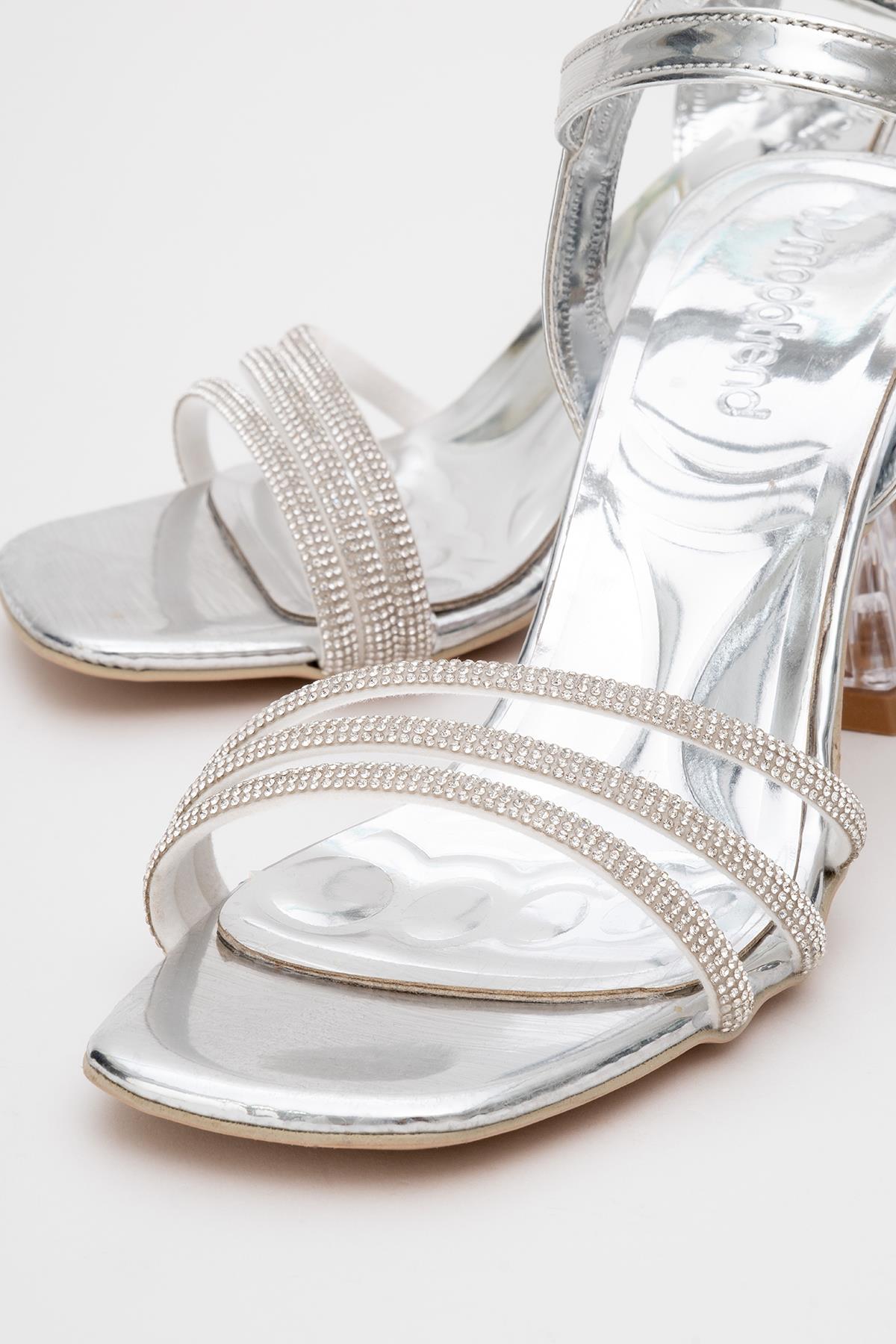 Kadın Taşlı Topuklu Sandalet GÜMÜŞ AYNA - Görsel 4