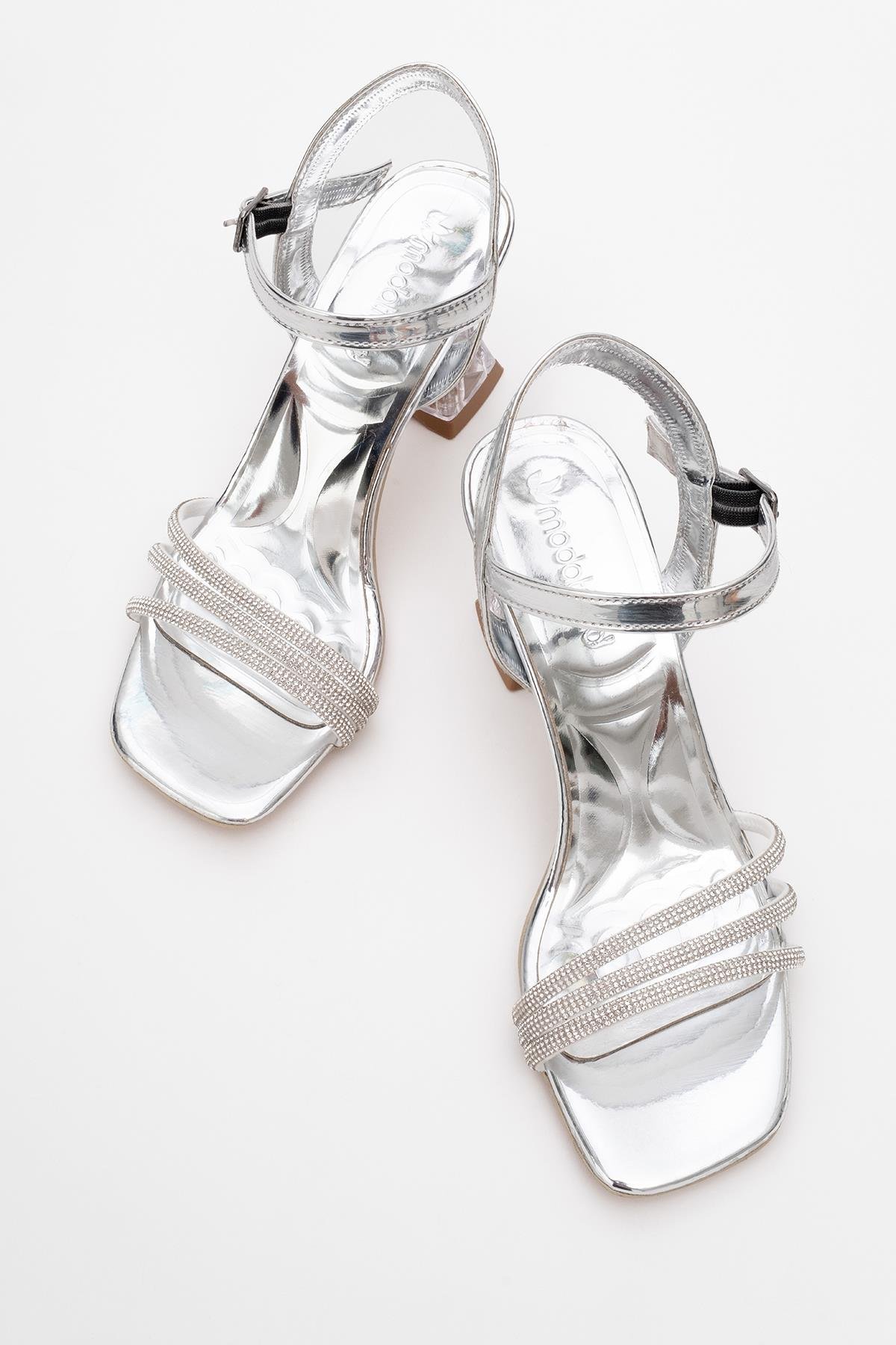 Kadın Taşlı Topuklu Sandalet GÜMÜŞ AYNA - Görsel 6