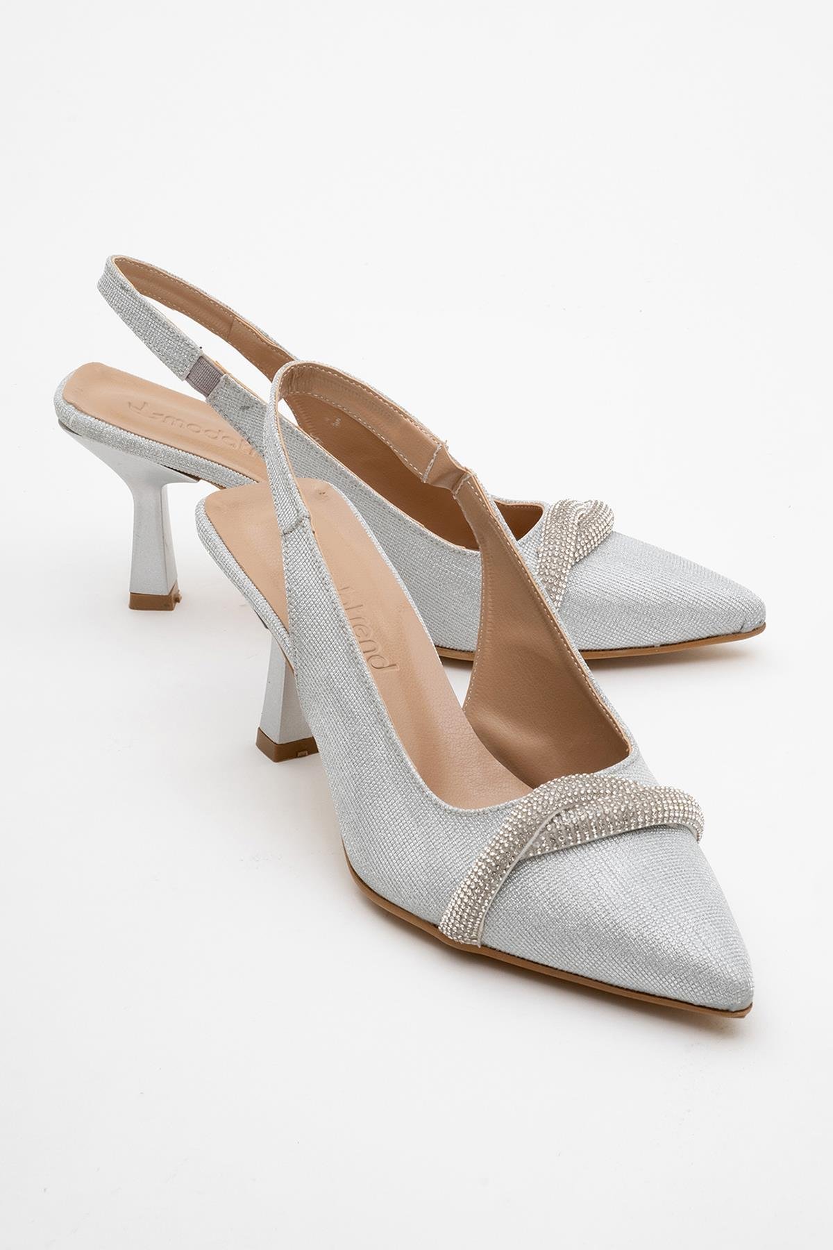 Kadın Taşlı Topuklu Ayakkabı GÜMÜŞ SİM - Görsel 3