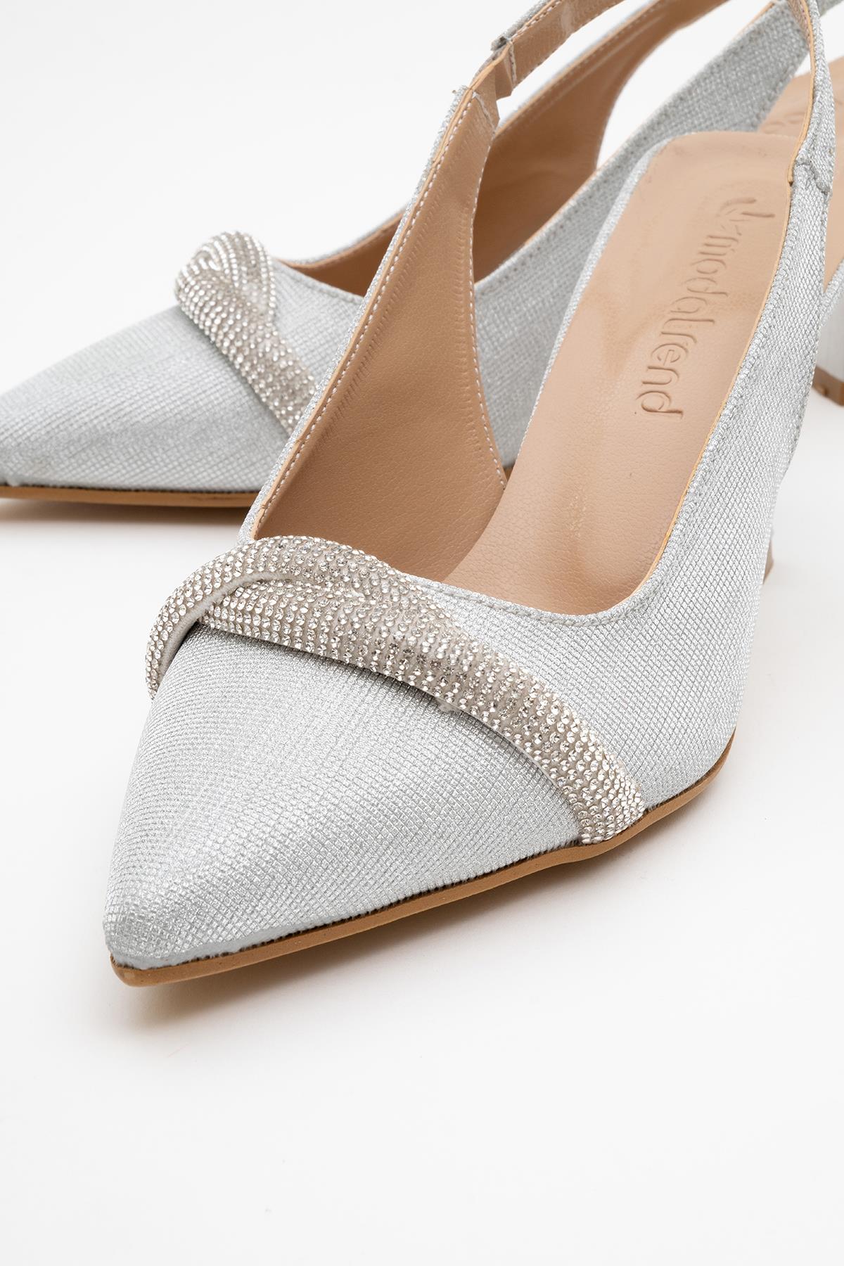 Kadın Taşlı Topuklu Ayakkabı GÜMÜŞ SİM - Görsel 4