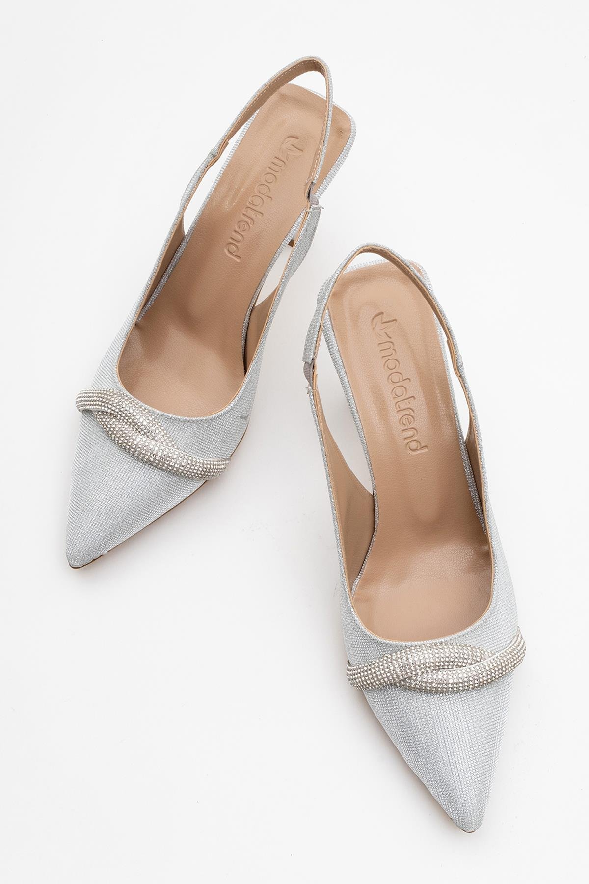 Kadın Taşlı Topuklu Ayakkabı GÜMÜŞ SİM - Görsel 6