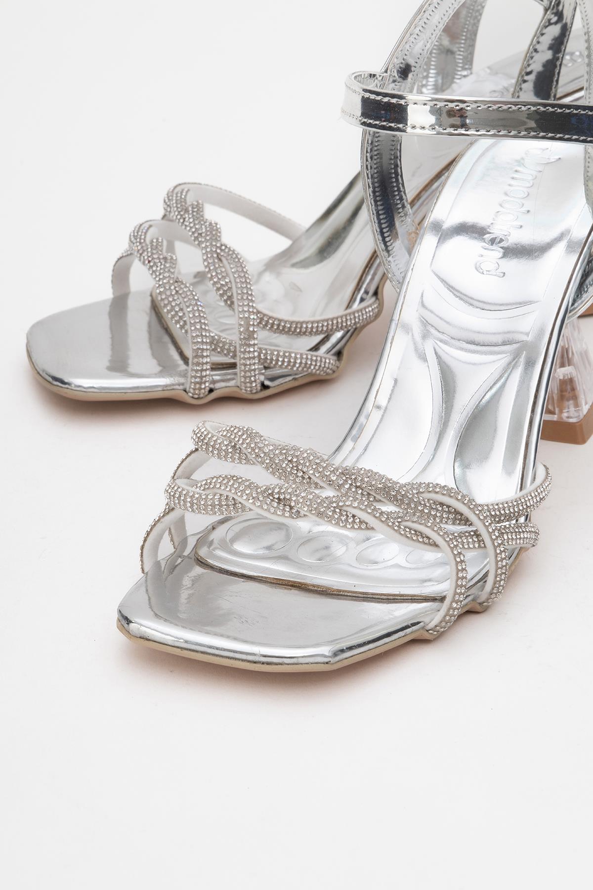Kadın Taşlı Topuklu Sandalet GÜMÜŞ AYNA - Görsel 4