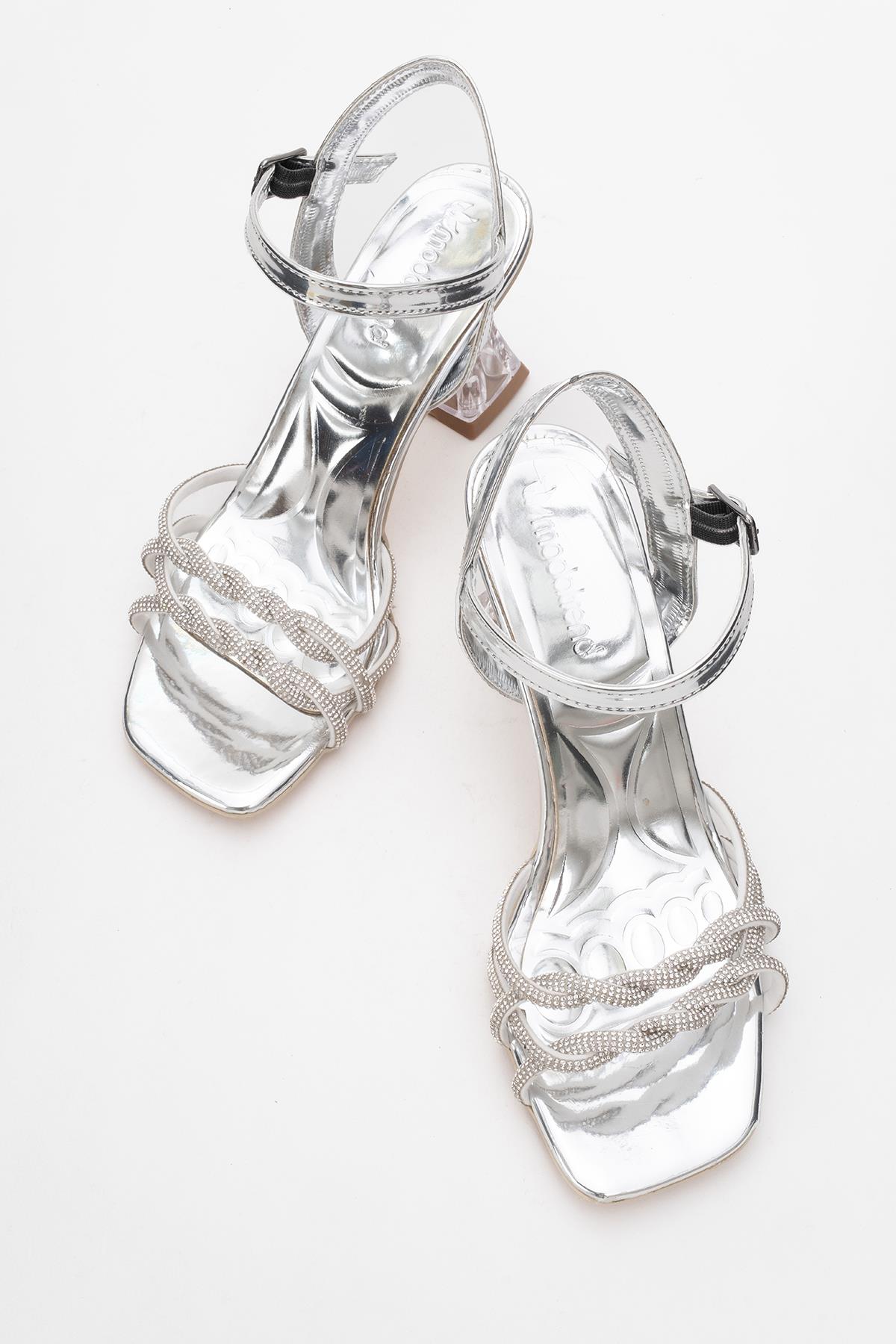 Kadın Taşlı Topuklu Sandalet GÜMÜŞ AYNA - Görsel 6