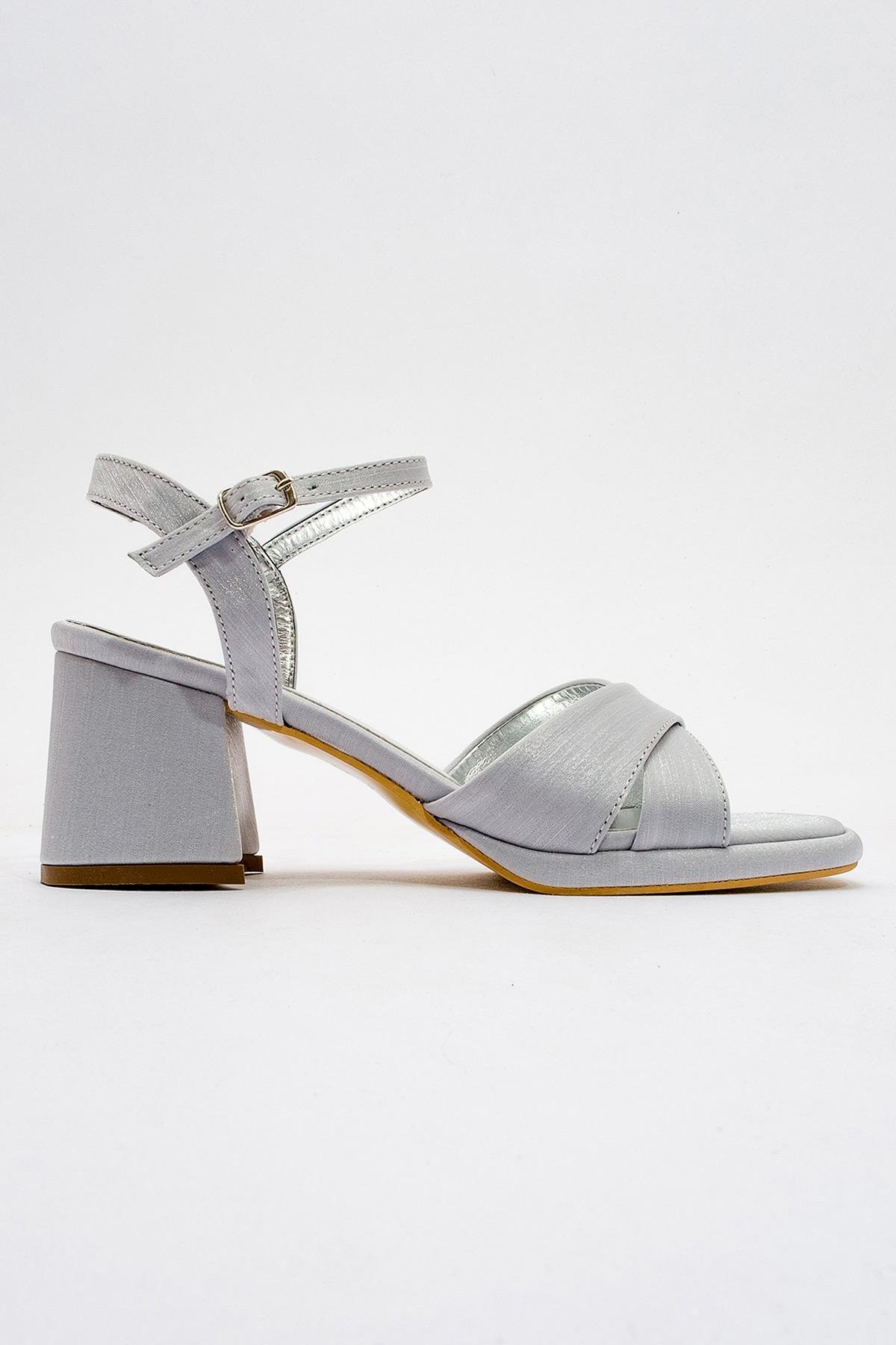 Kadın Topuklu Ayakkabı GÜMÜŞ SATEN - Görsel 3