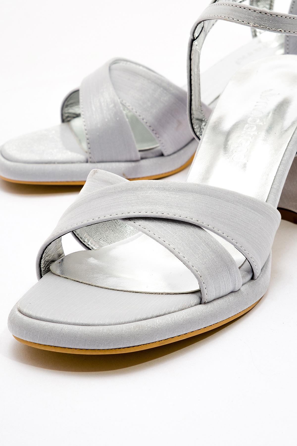 Kadın Topuklu Ayakkabı GÜMÜŞ SATEN - Görsel 4