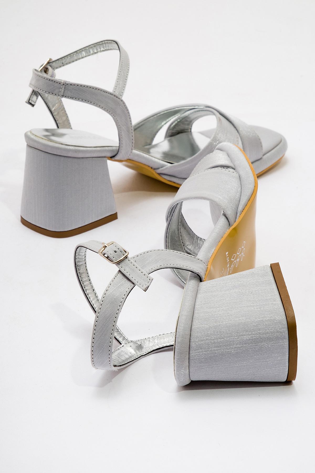 Kadın Topuklu Ayakkabı GÜMÜŞ SATEN - Görsel 5