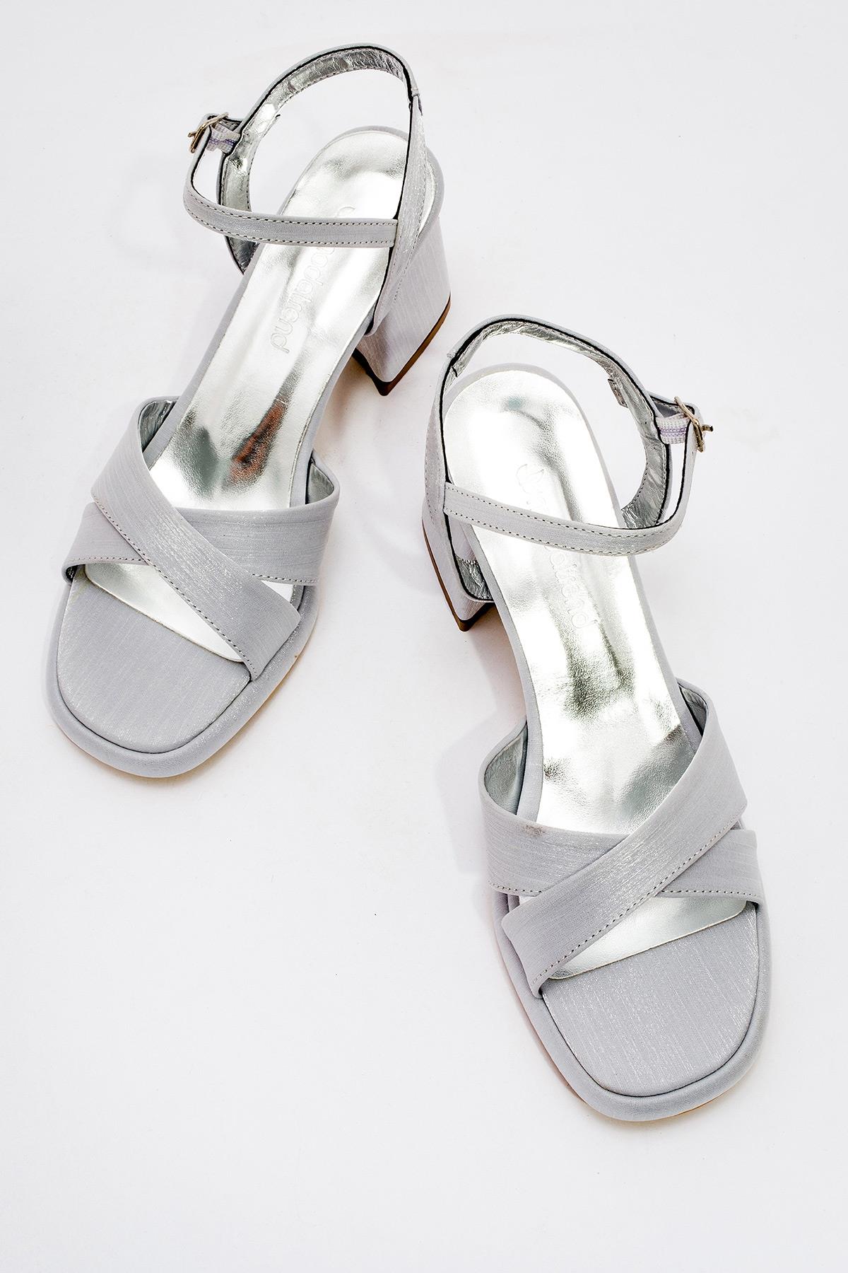 Kadın Topuklu Ayakkabı GÜMÜŞ SATEN - Görsel 6