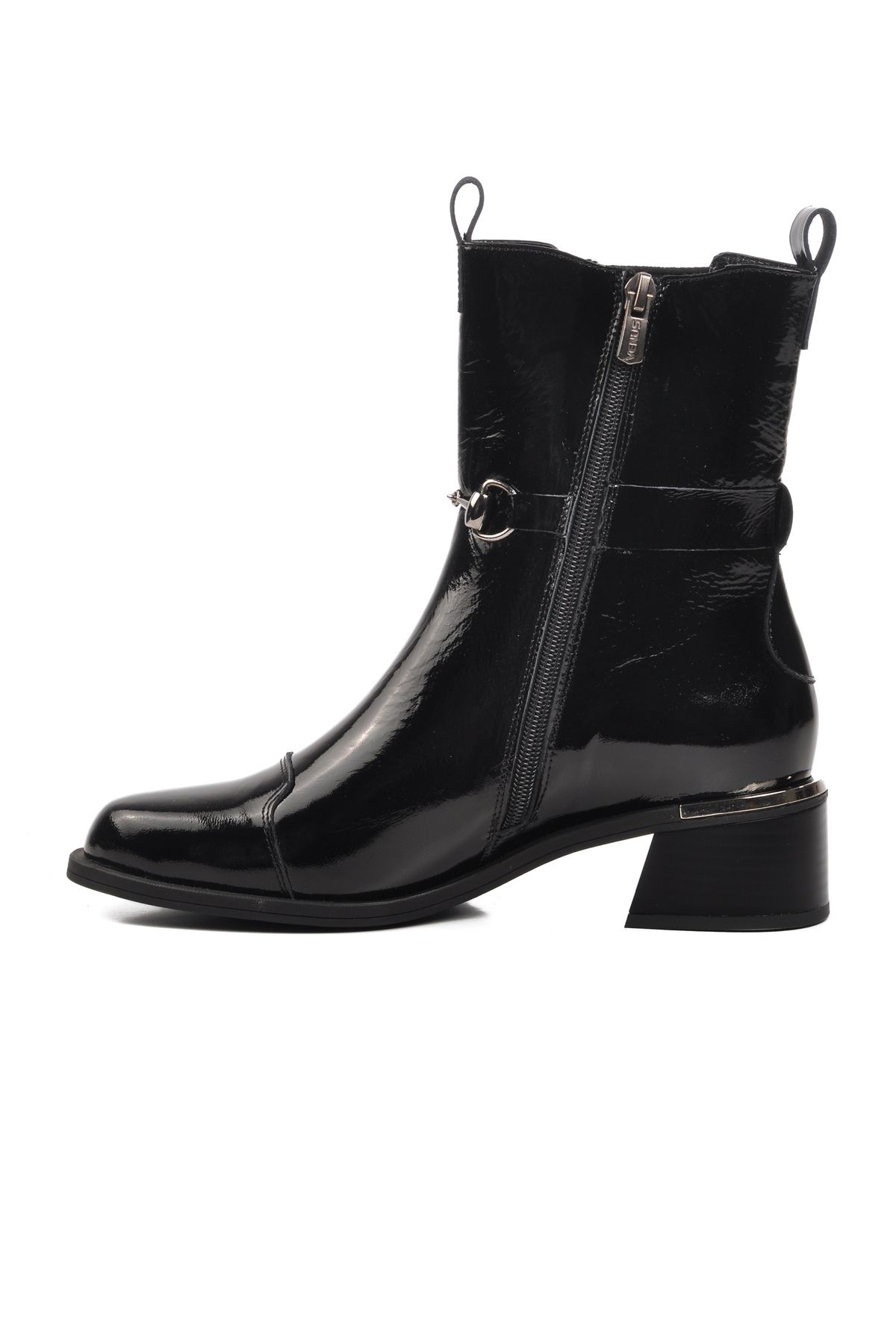 Siyah Rugan Hakiki Deri Kadın Topuklu Bot - Görsel 3