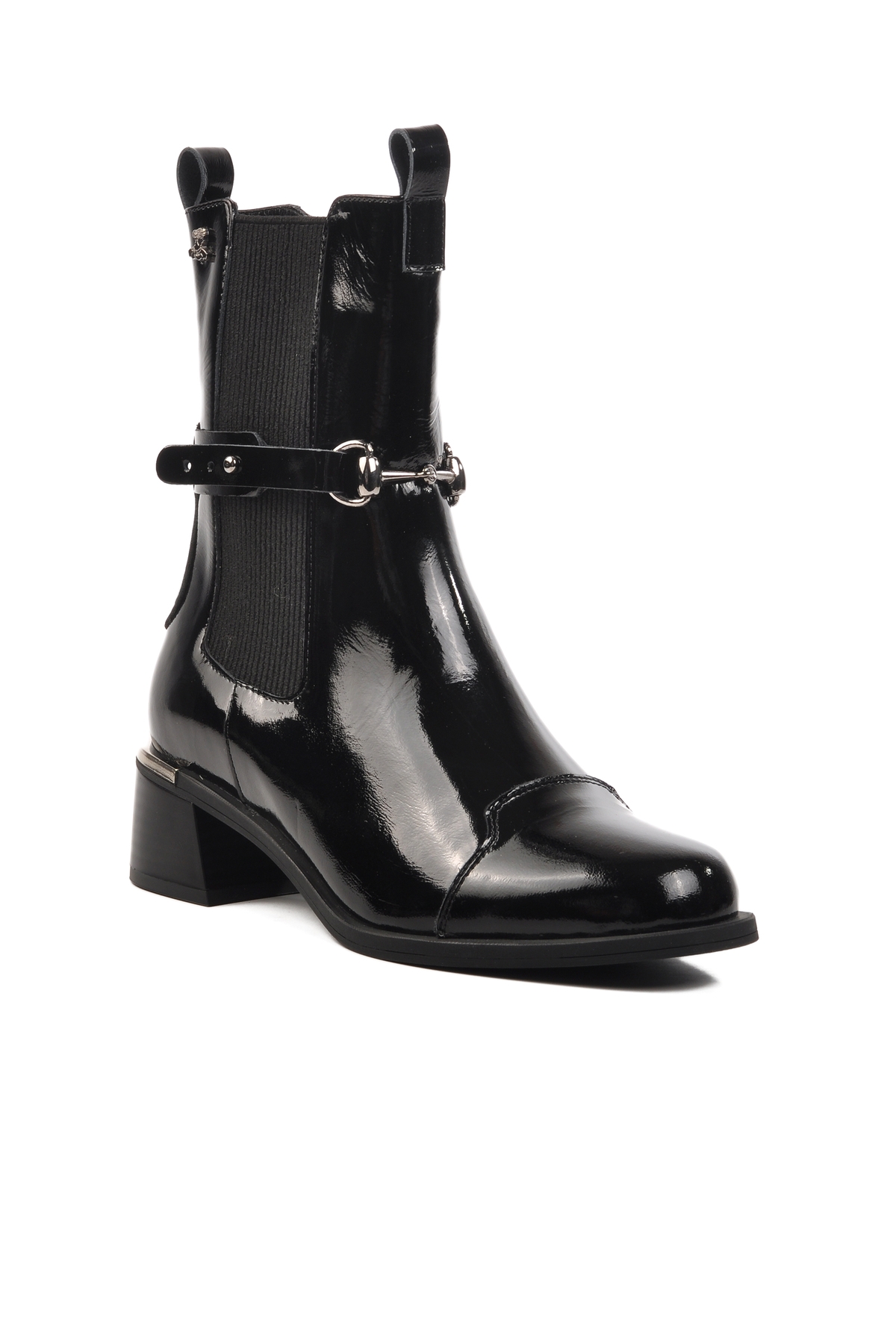 Siyah Rugan Hakiki Deri Kadın Topuklu Bot - Görsel 4