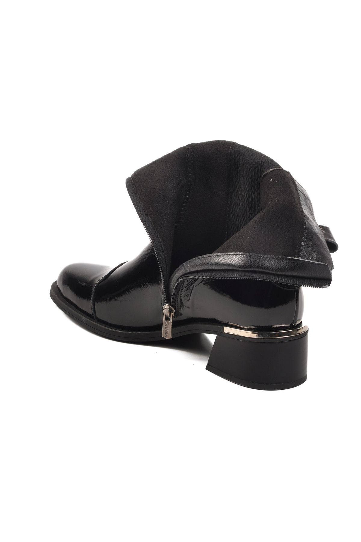 Siyah Rugan Hakiki Deri Kadın Topuklu Bot - Görsel 5