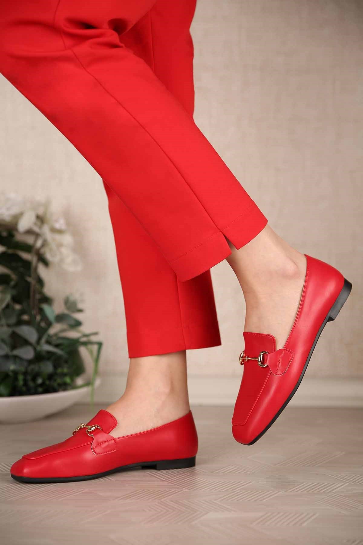 Kadın Tokalı Babet KIRMIZI CİLT - Görsel 3