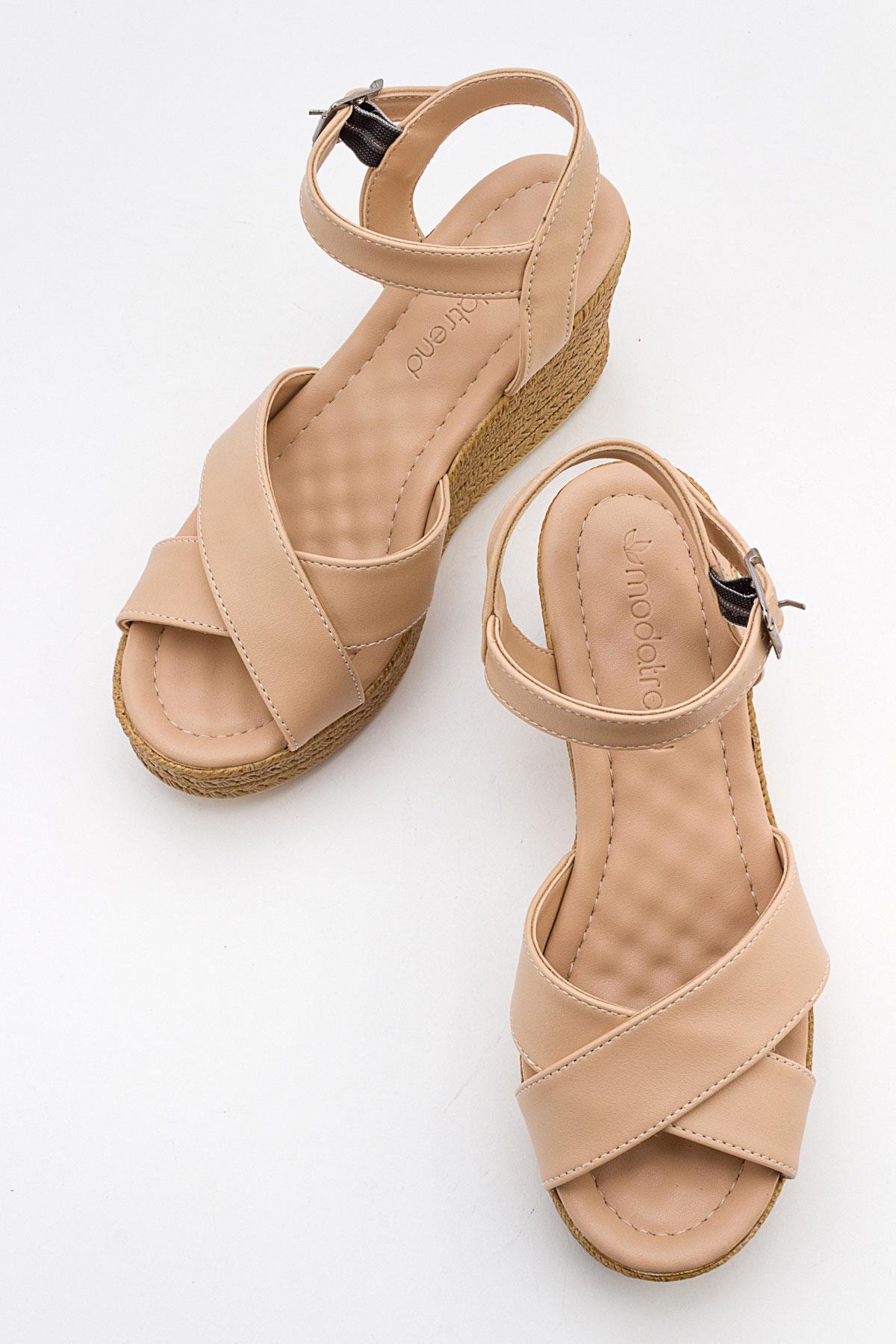 Kadın Çapraz Bantlı Dolgu Topuklu Sandalet NUDE CİLT - Görsel 6