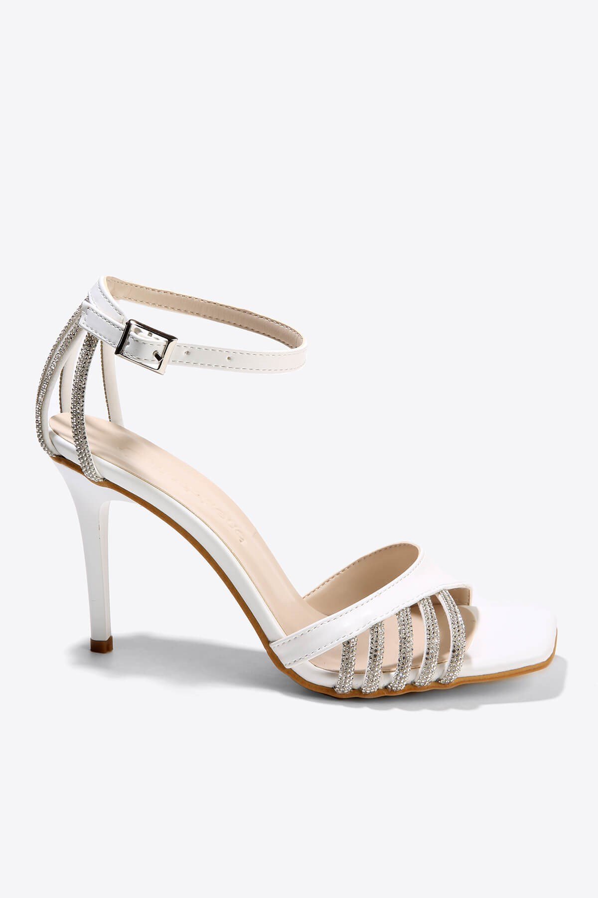 Kadın Taşlı Topuklu Sandalet BEYAZ CİLT - Görsel 3