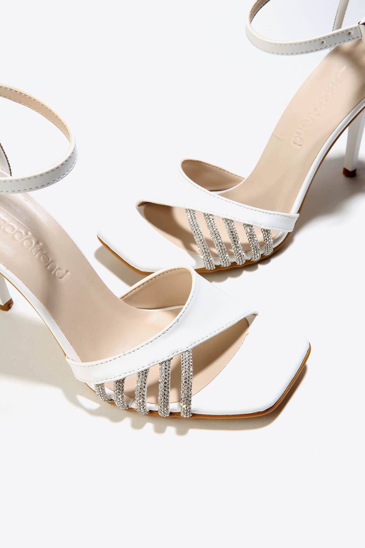 Kadın Taşlı Topuklu Sandalet BEYAZ CİLT - Görsel 4