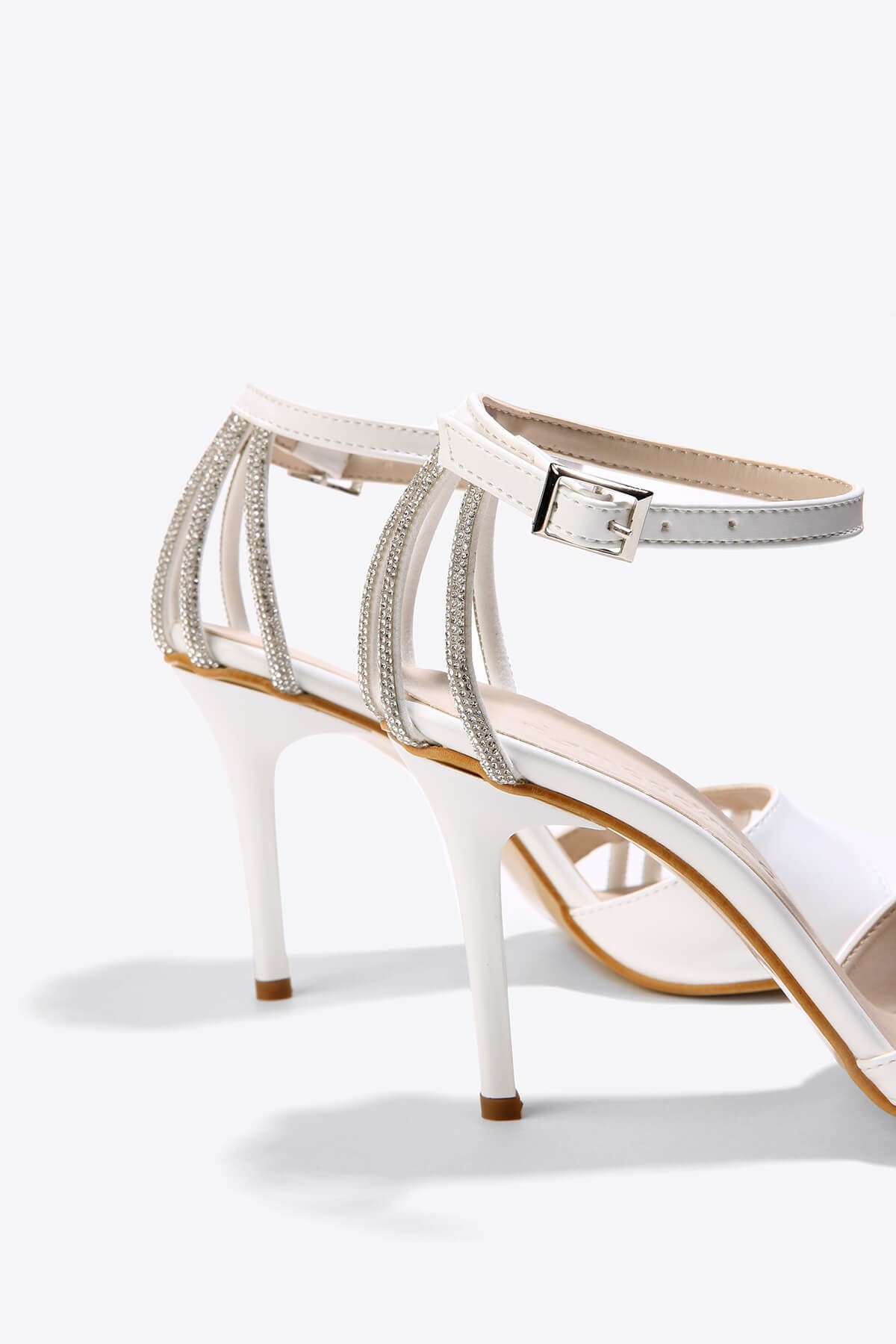 Kadın Taşlı Topuklu Sandalet BEYAZ CİLT - Görsel 5